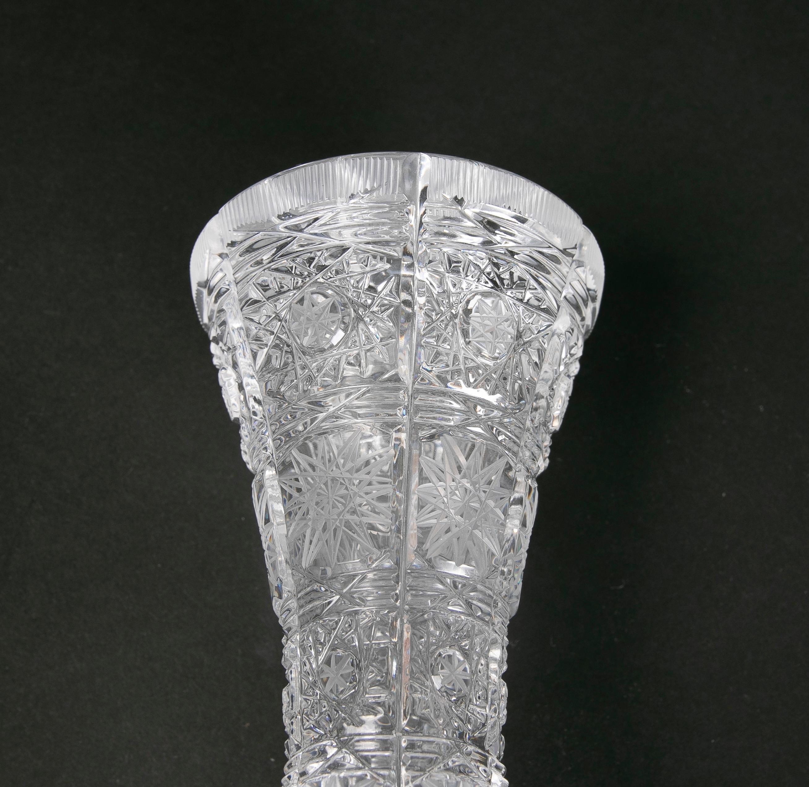 1980s Hand-Carved Bohemian Crystal Vase  For Sale 7