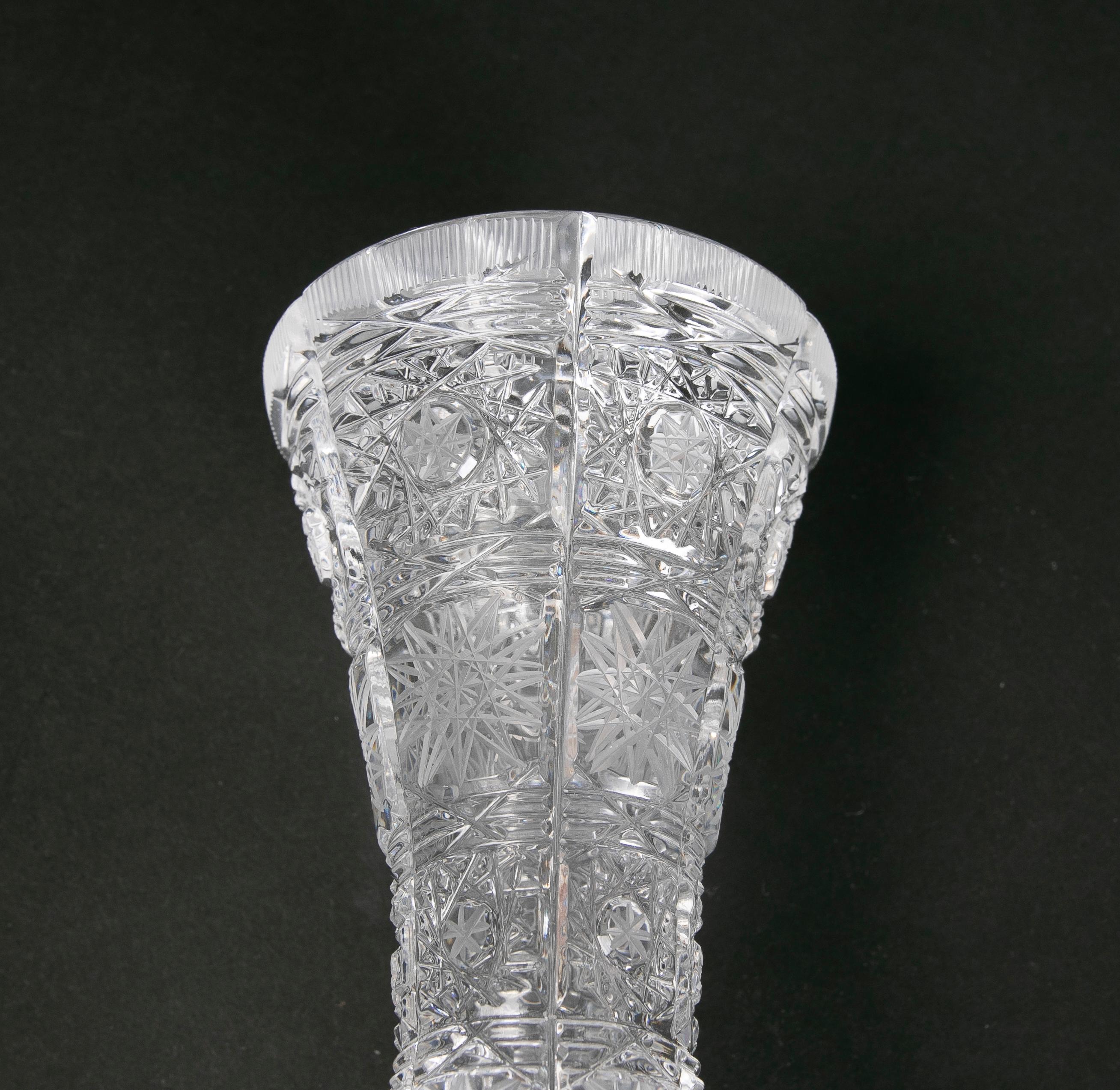 1980s Hand-Carved Bohemian Crystal Vase For Sale 5