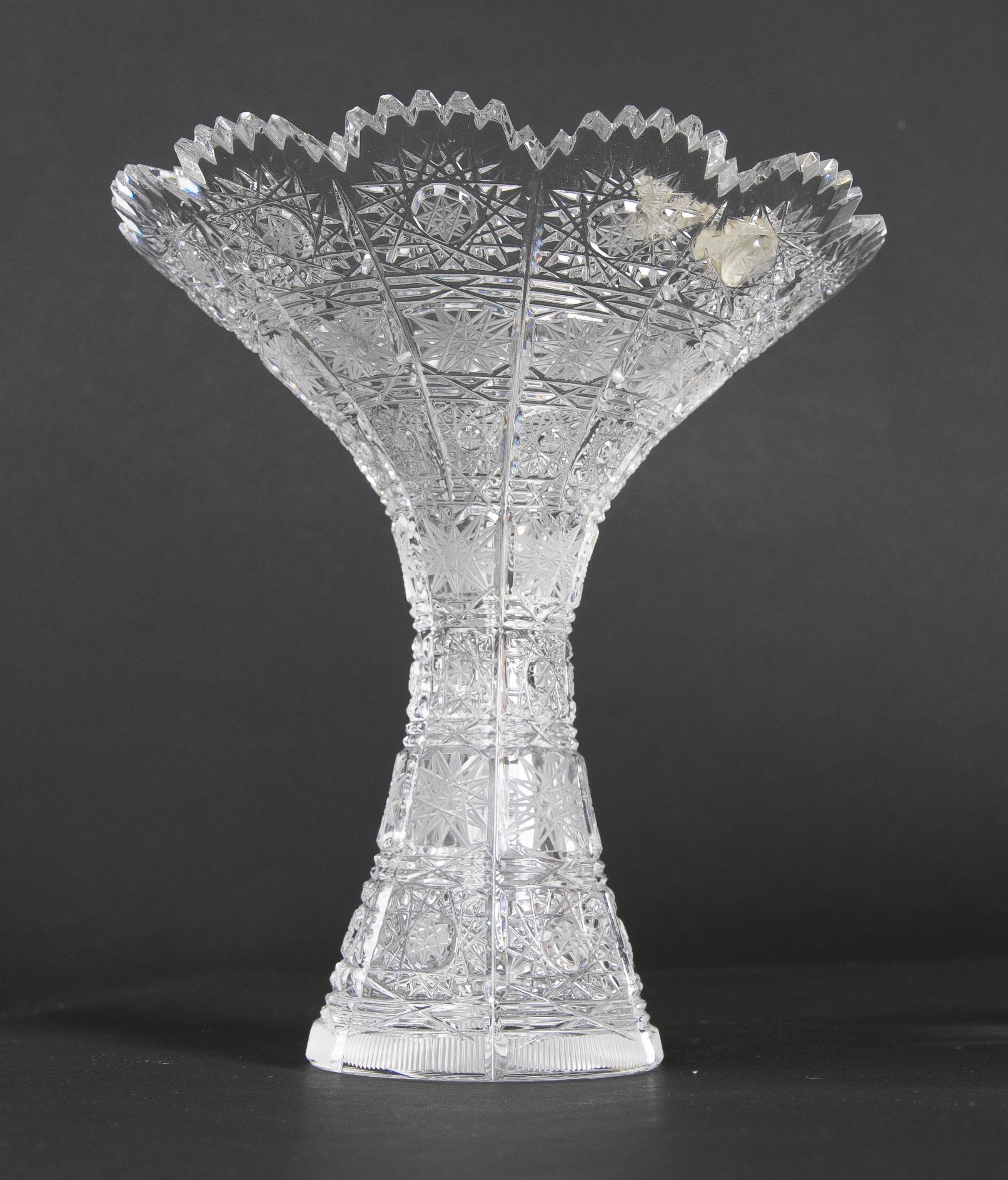 1980s Hand-Carved Bohemian Crystal Vase For Sale 10