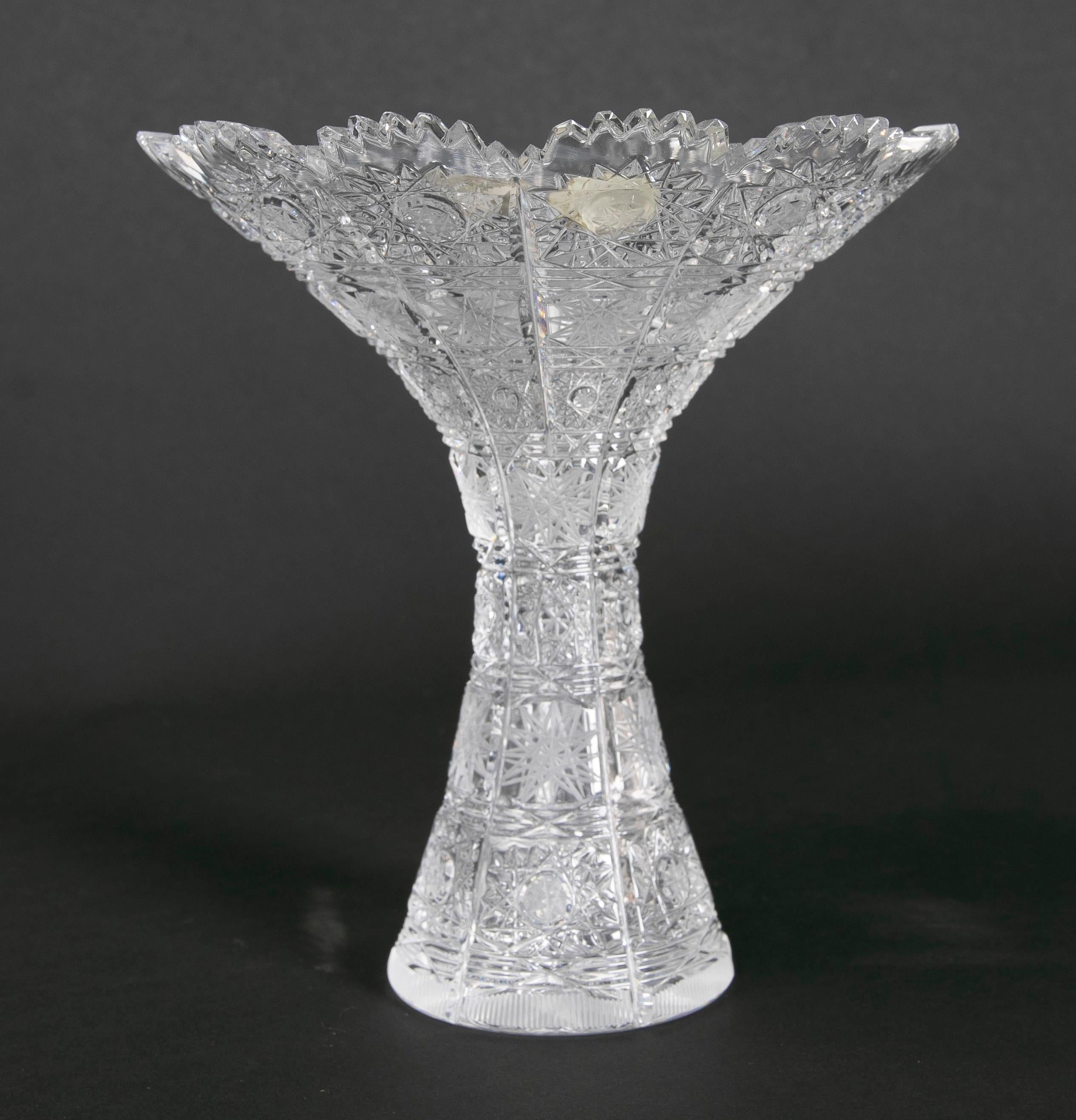 1980s Hand-Carved Bohemian Crystal Vase.