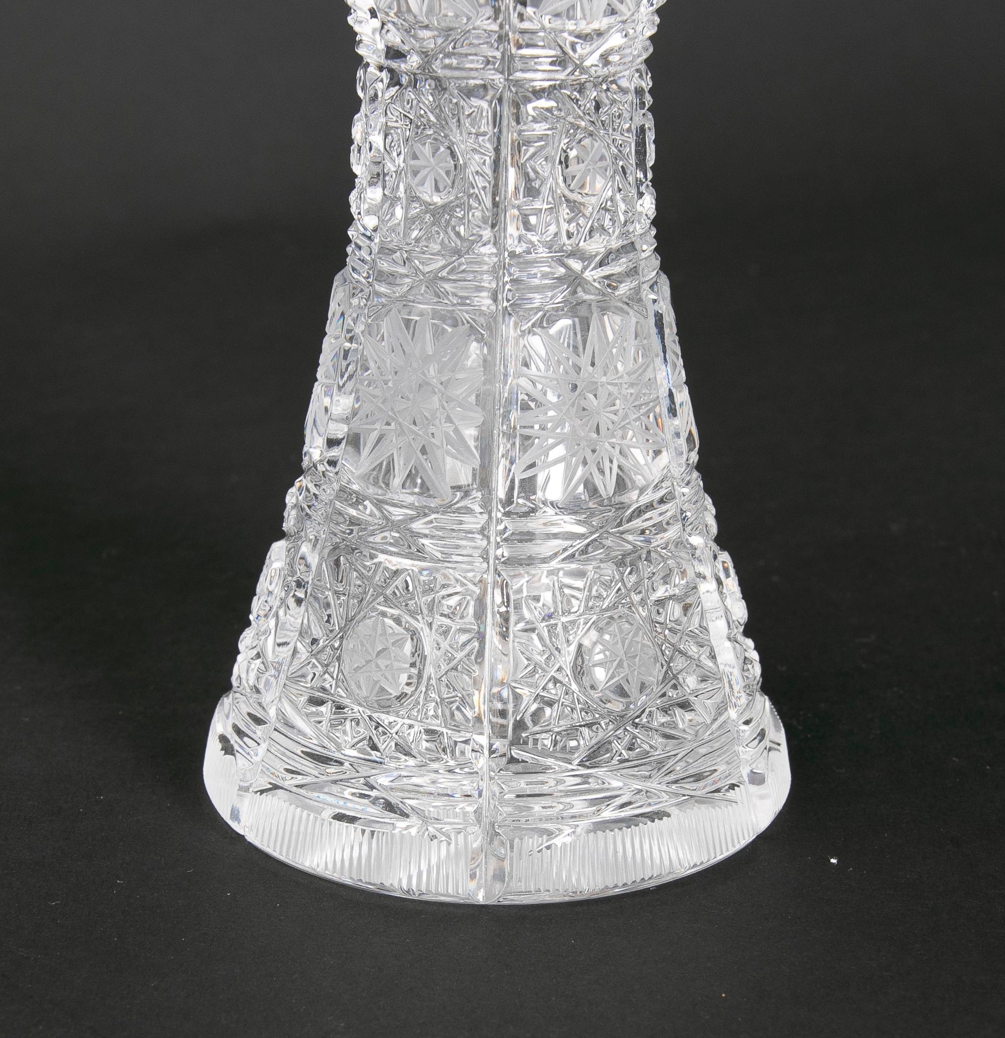 1980s Hand-Carved Bohemian Crystal Vase For Sale 11