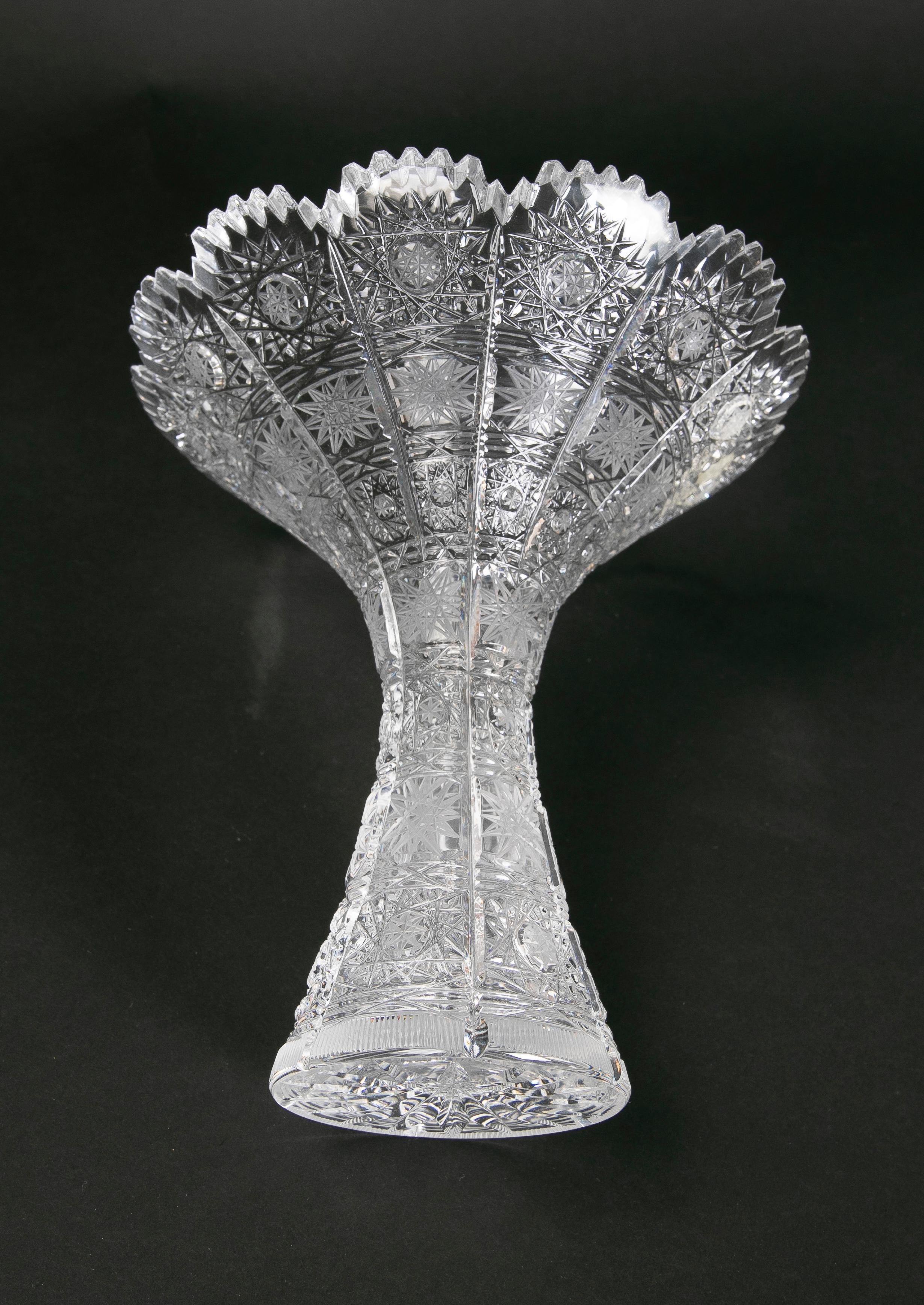 1980s Hand-Carved Bohemian Crystal Vase  For Sale 1