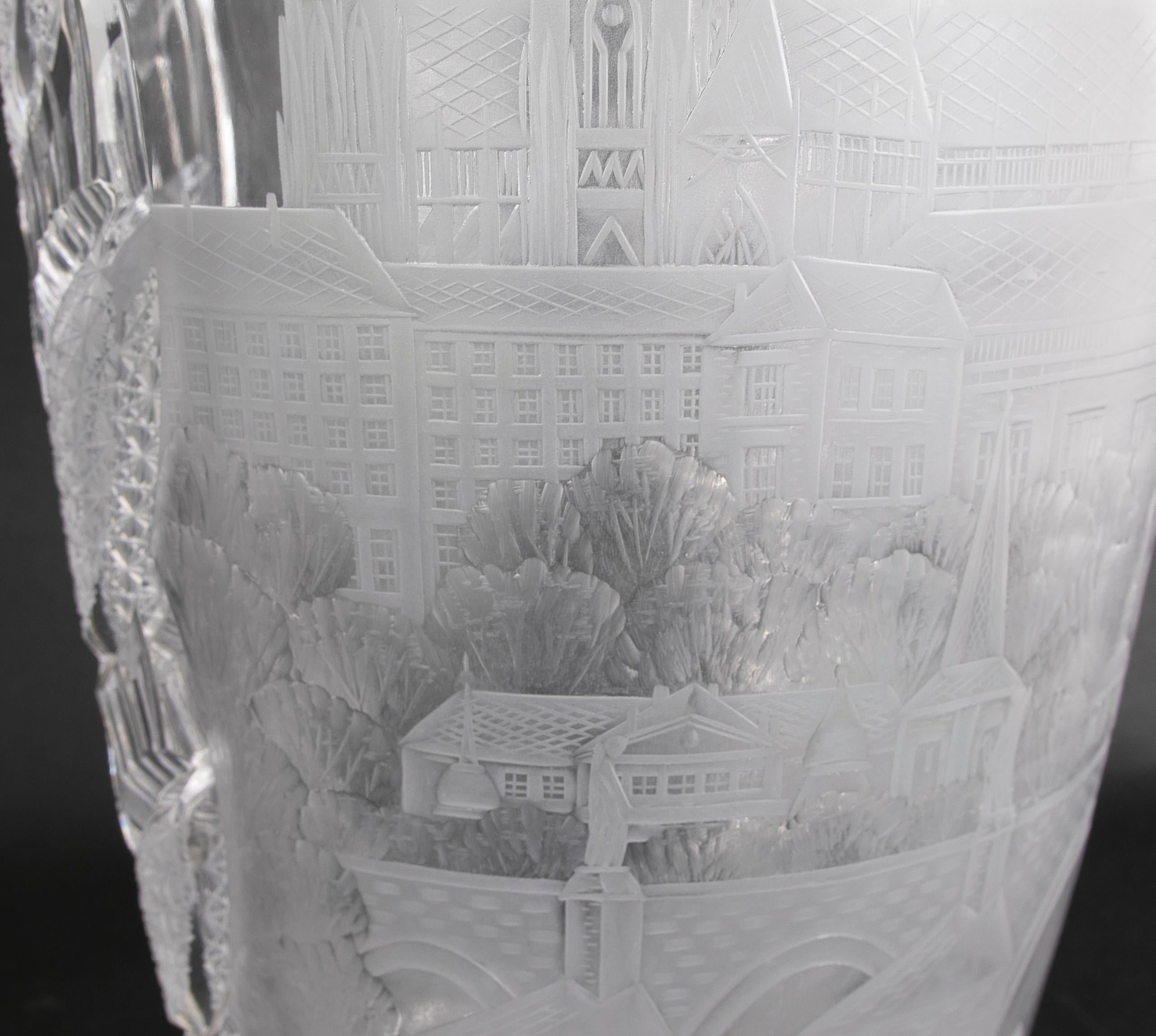 1980s Hand-Carved Bohemian Glass Vase by Ladislav Sevzik  For Sale 12