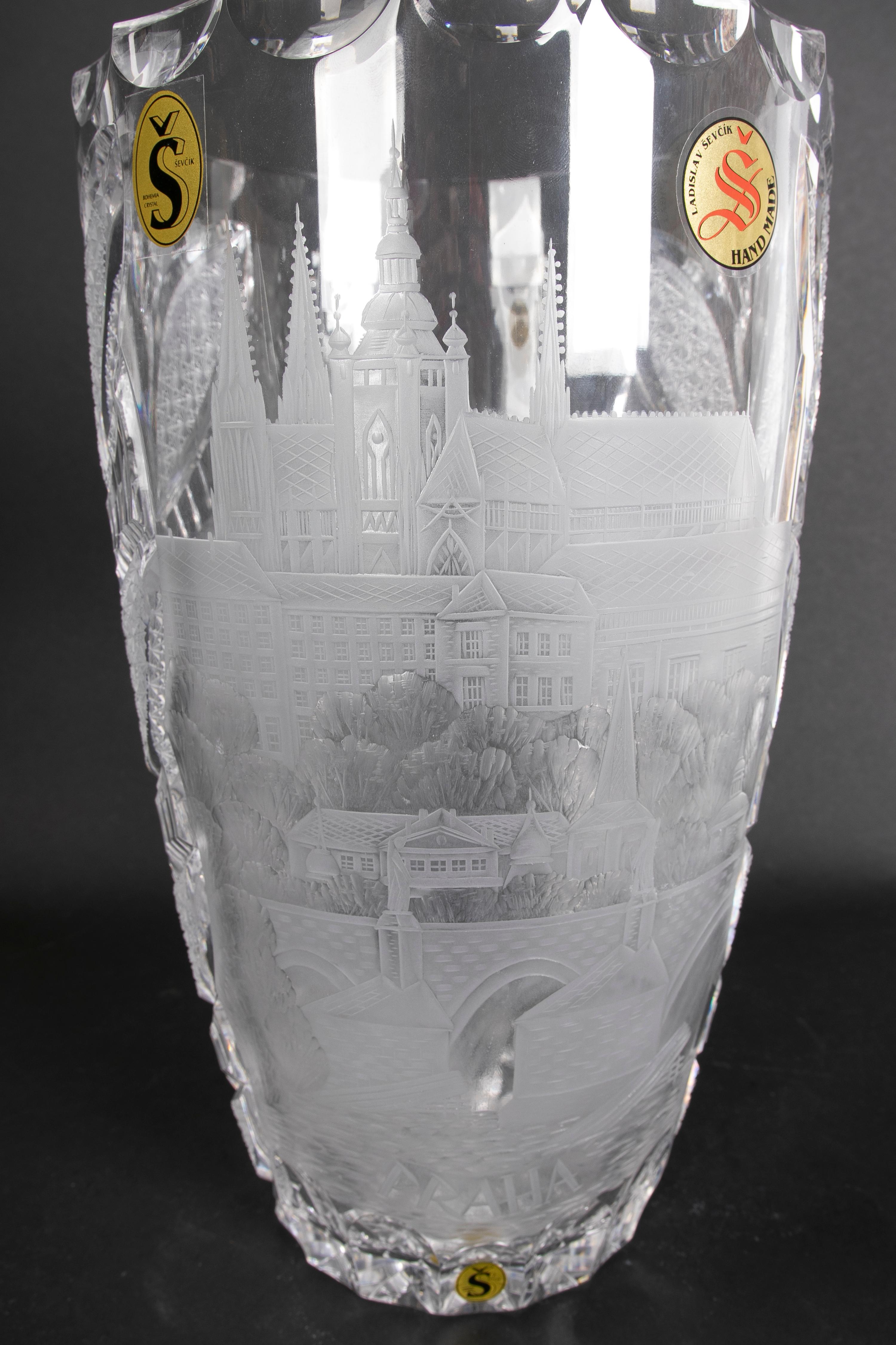 1980s Hand-Carved Bohemian Glass Vase by Ladislav Sevzik  For Sale 13
