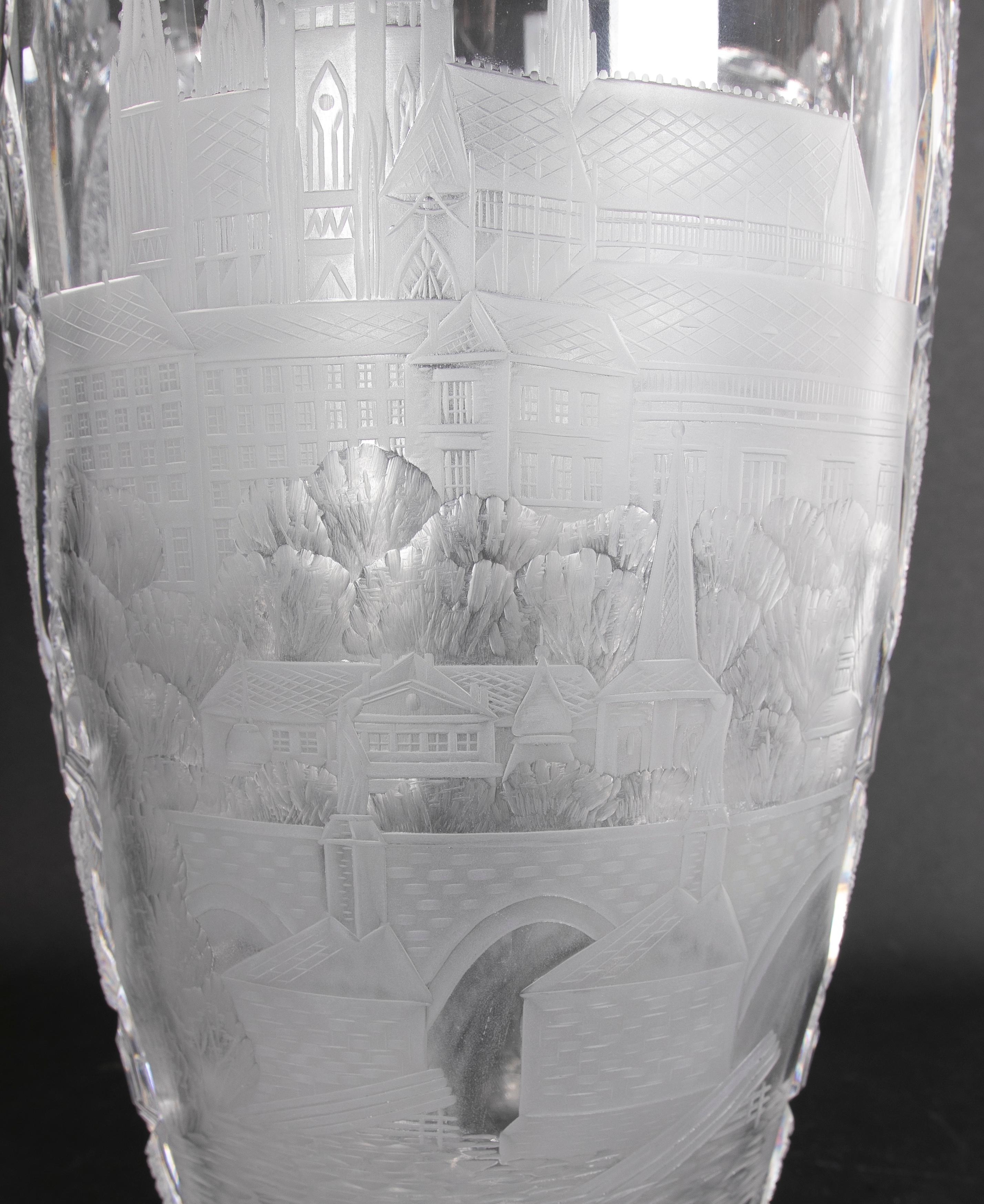 1980s Hand-Carved Bohemian Glass Vase by Ladislav Sevzik  For Sale 15