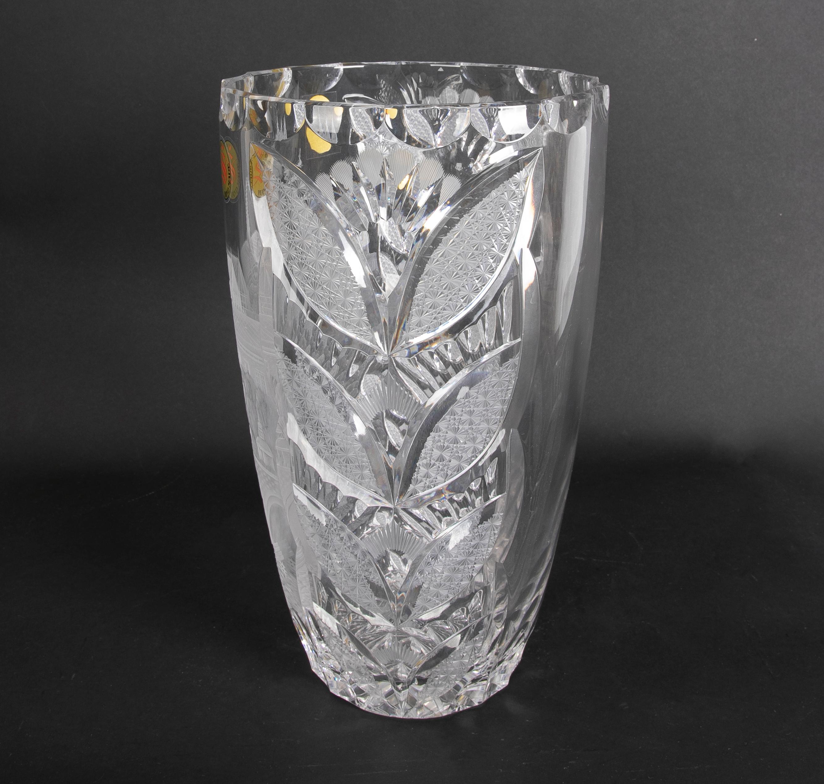 20th Century 1980s Hand-Carved Bohemian Glass Vase by Ladislav Sevzik  For Sale