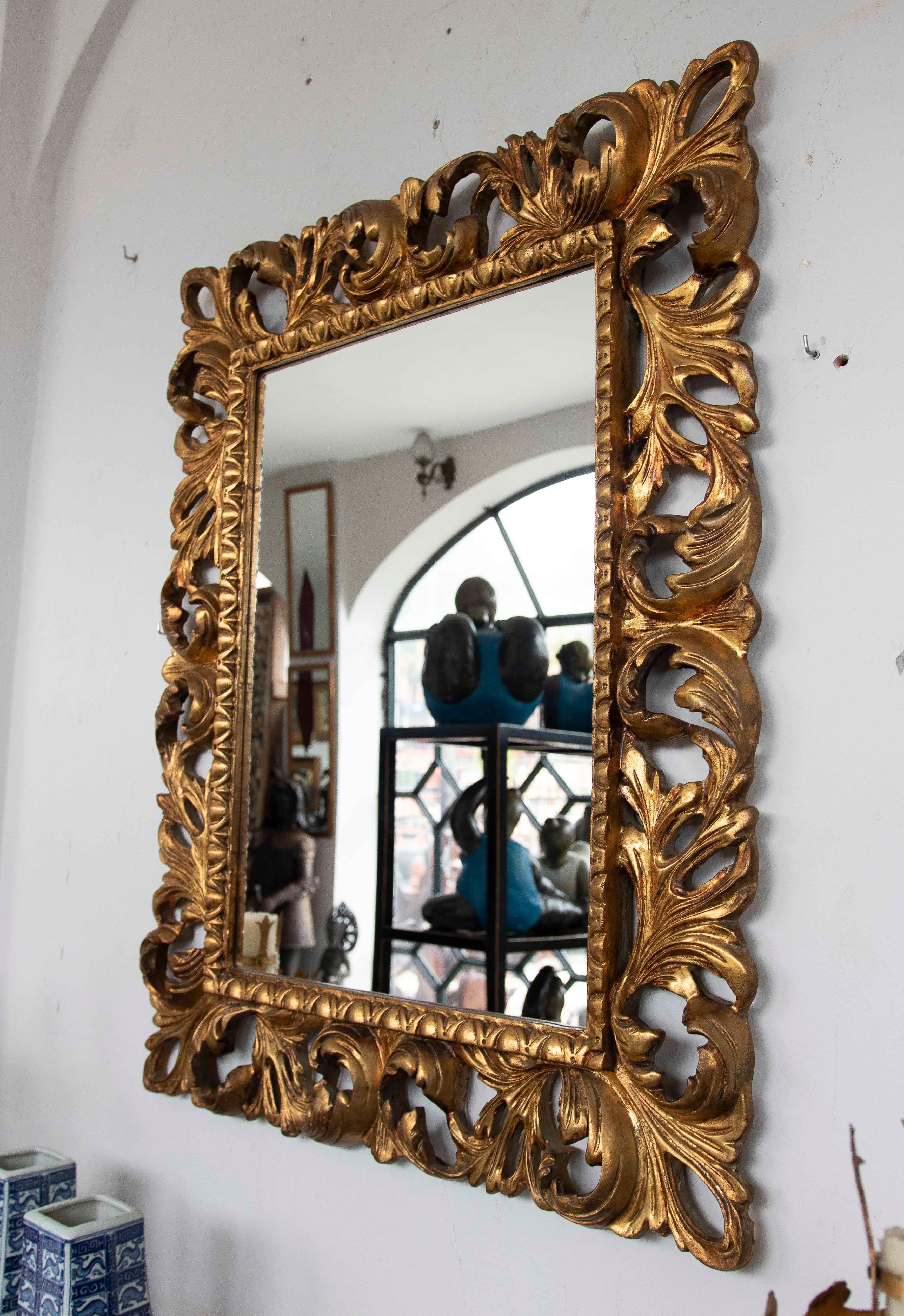 1980s Hand-carved Gilded Baroque-style Mirror with Openwork Frame For Sale 6