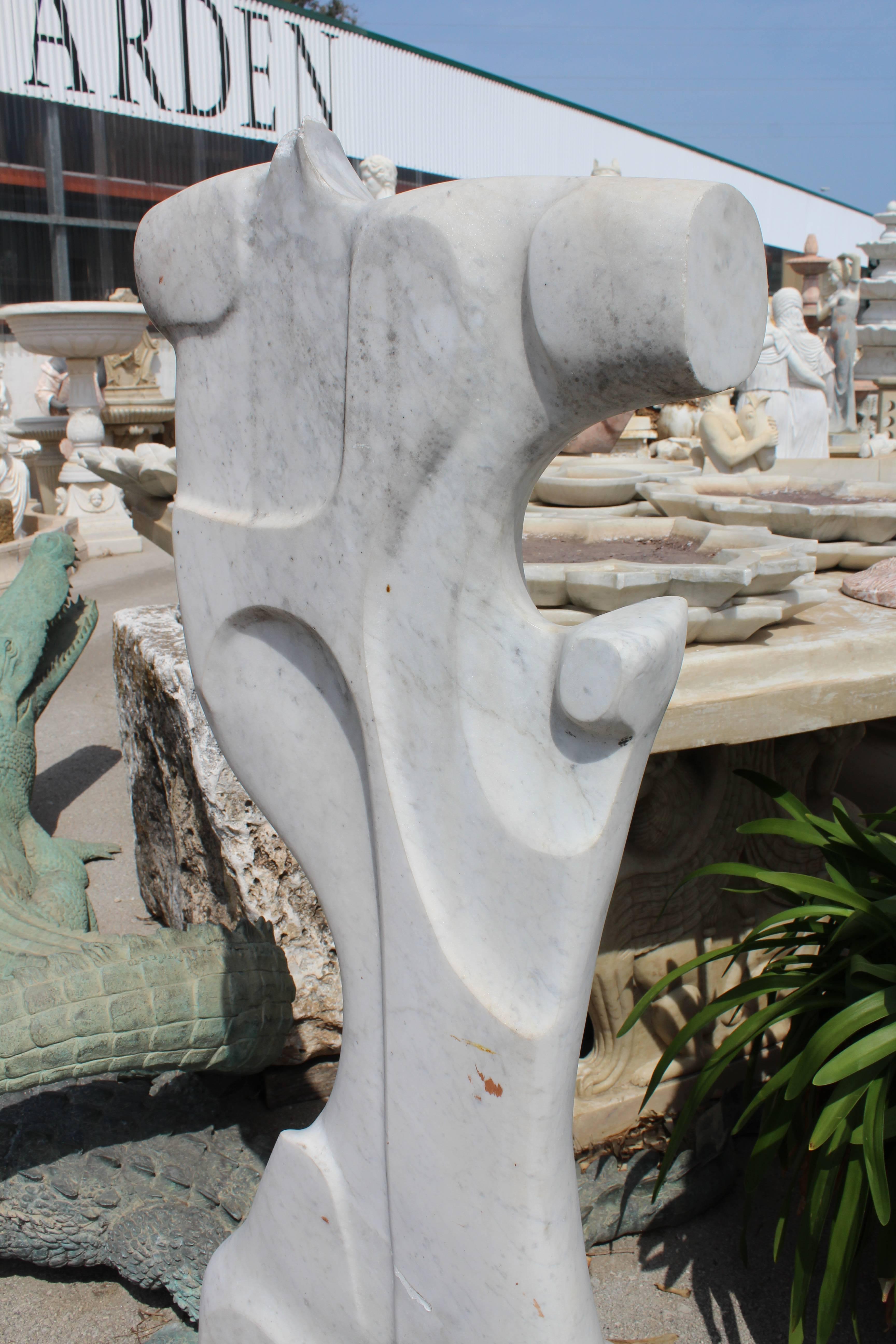 Italian 1980s Hand-Carved Modernist Sculpture in White Carrara Marble