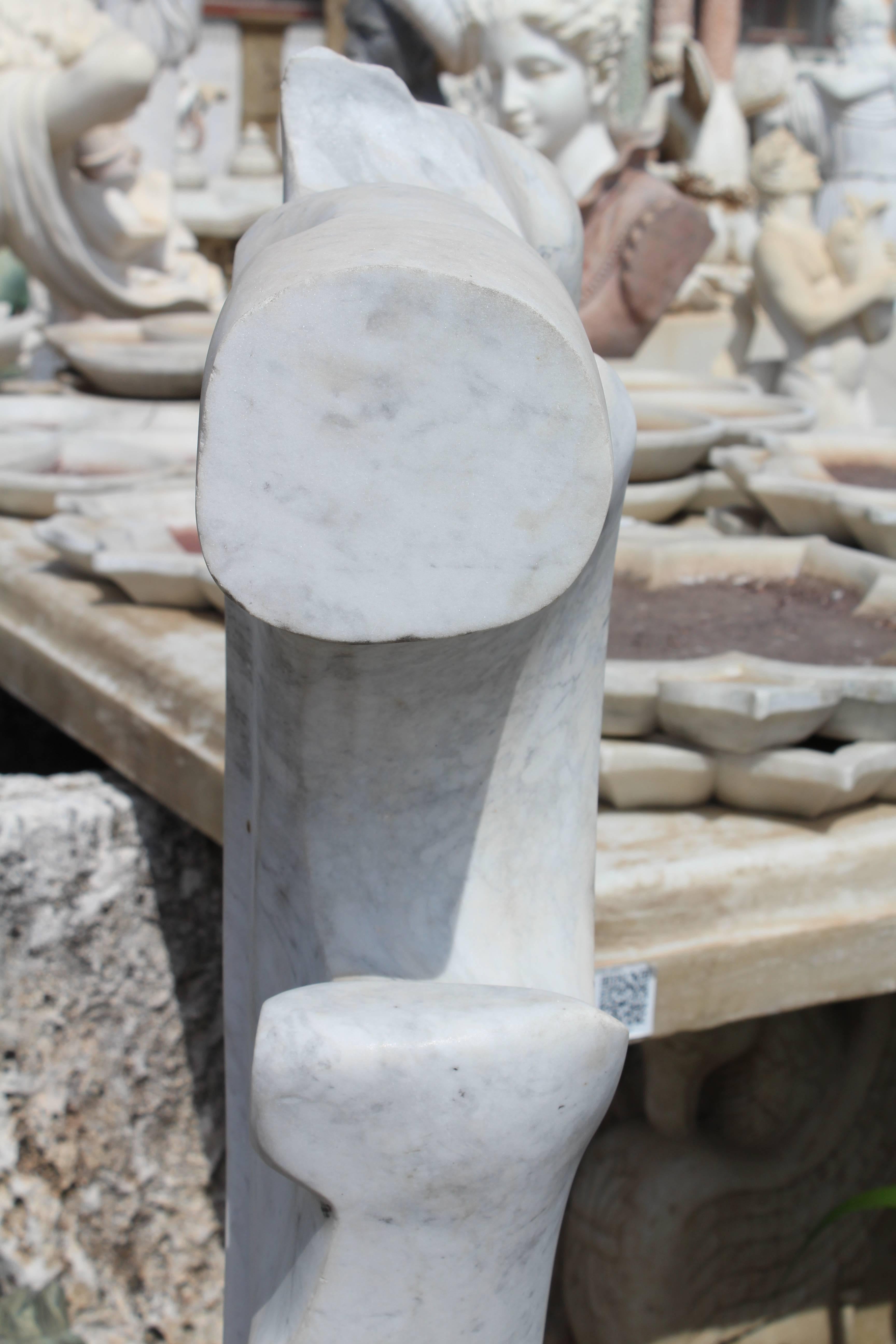 1980s Hand-Carved Modernist Sculpture in White Carrara Marble 3