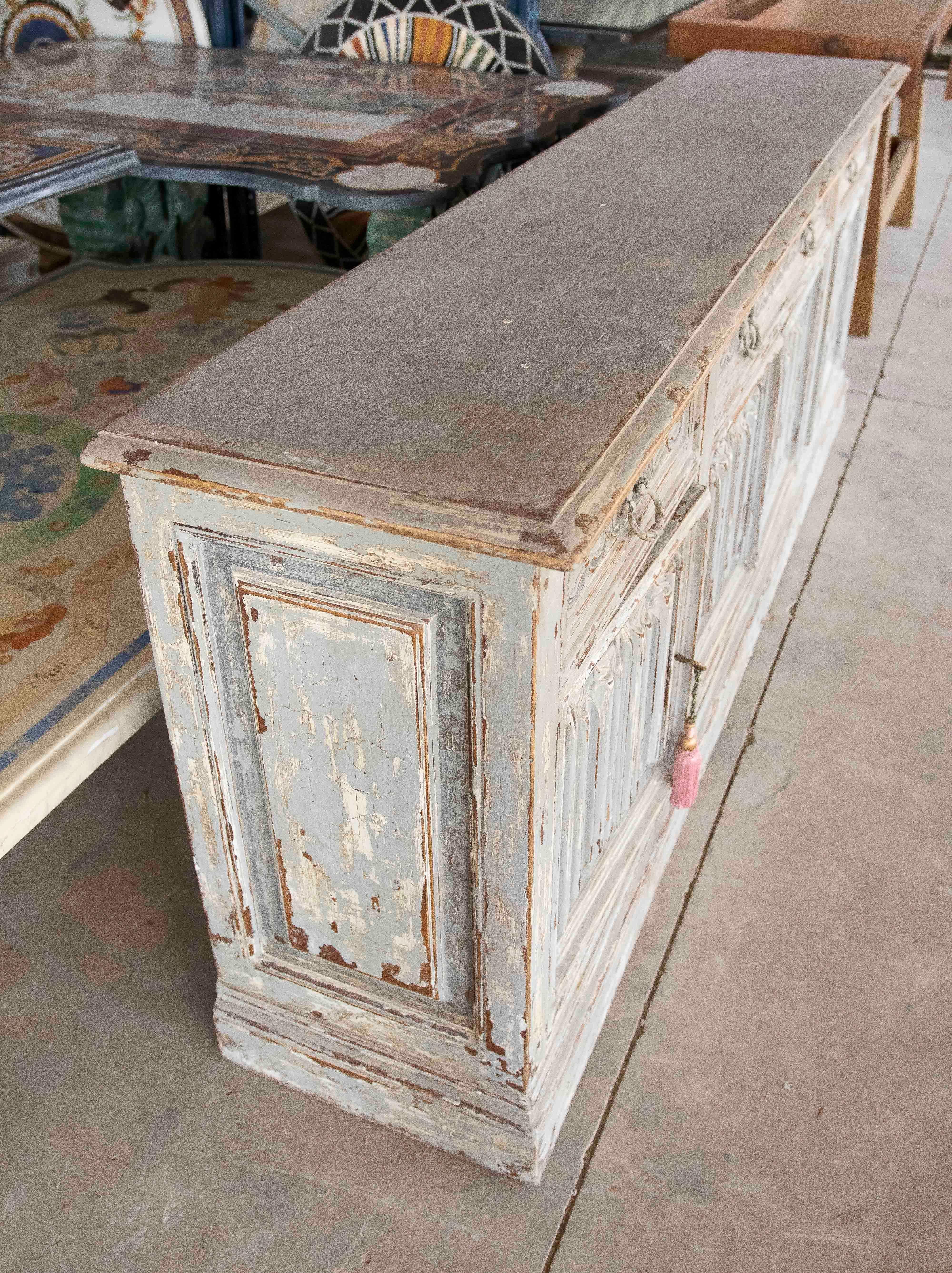 1980s Hand-Carved Provençal Sideboard Made of Polychrome Wood with Front Panels For Sale 8