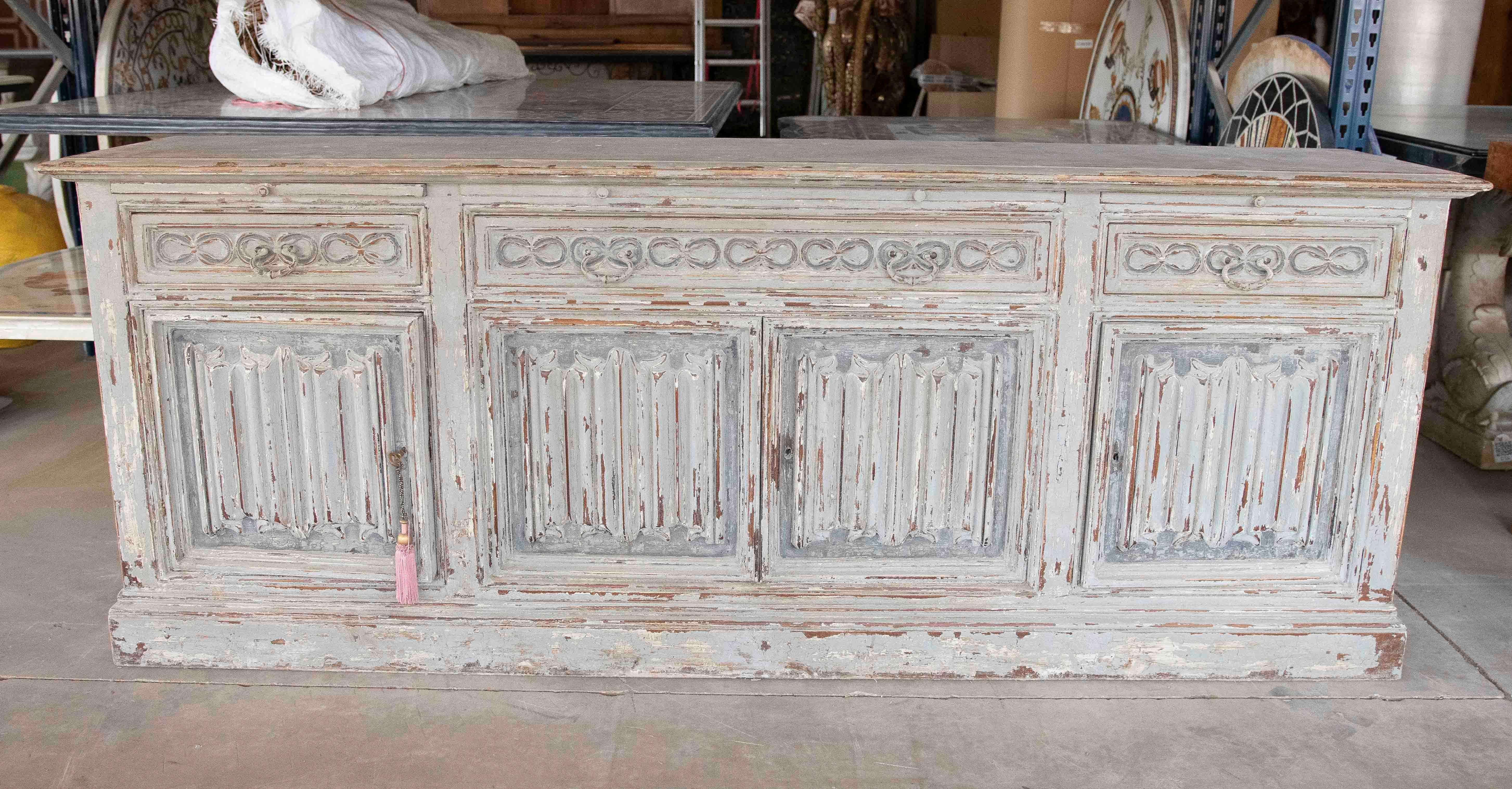 1980s Hand-Carved Provençal Sideboard Made of Polychrome Wood with Front Panels For Sale 12