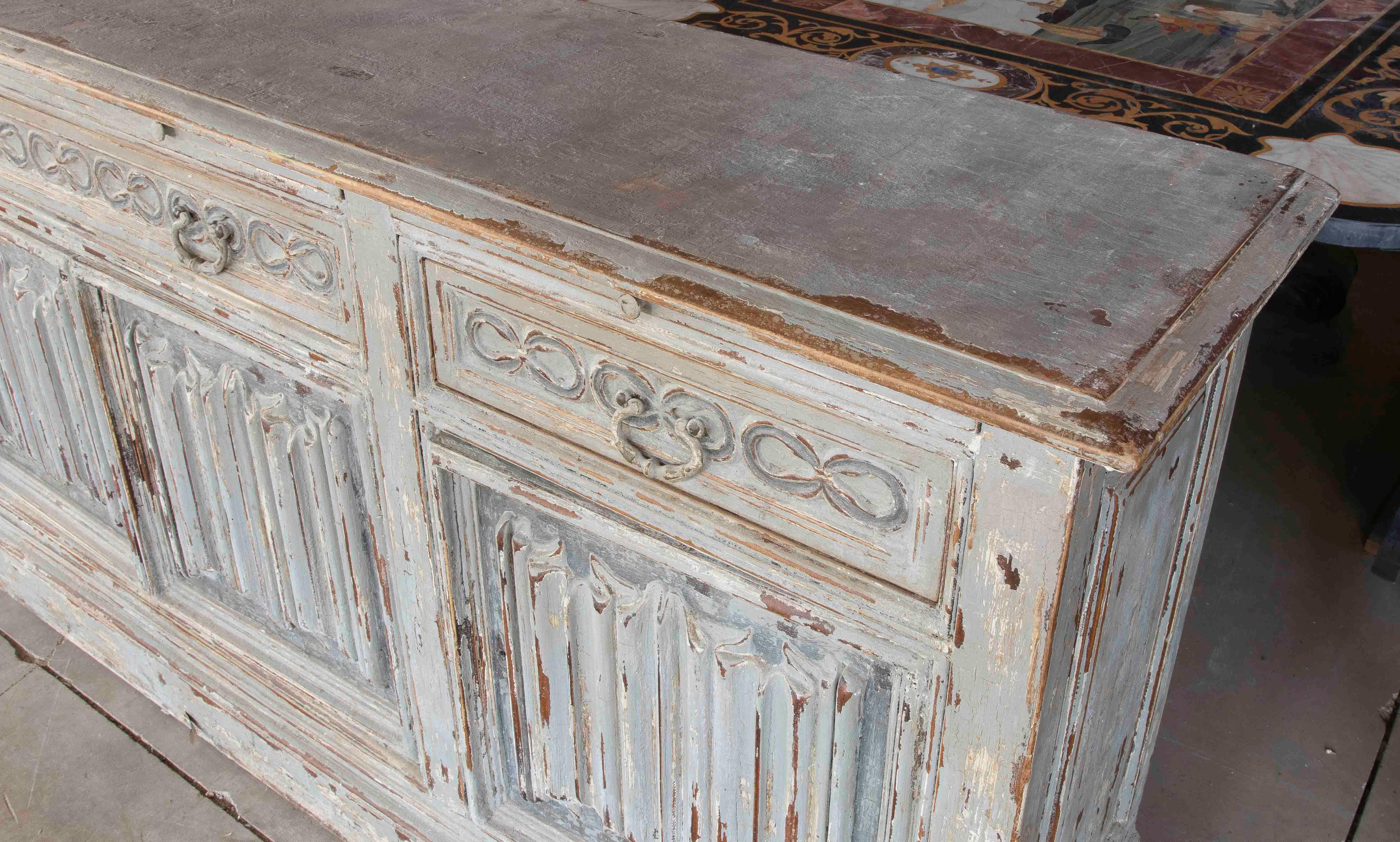 Spanish 1980s Hand-Carved Provençal Sideboard Made of Polychrome Wood with Front Panels For Sale
