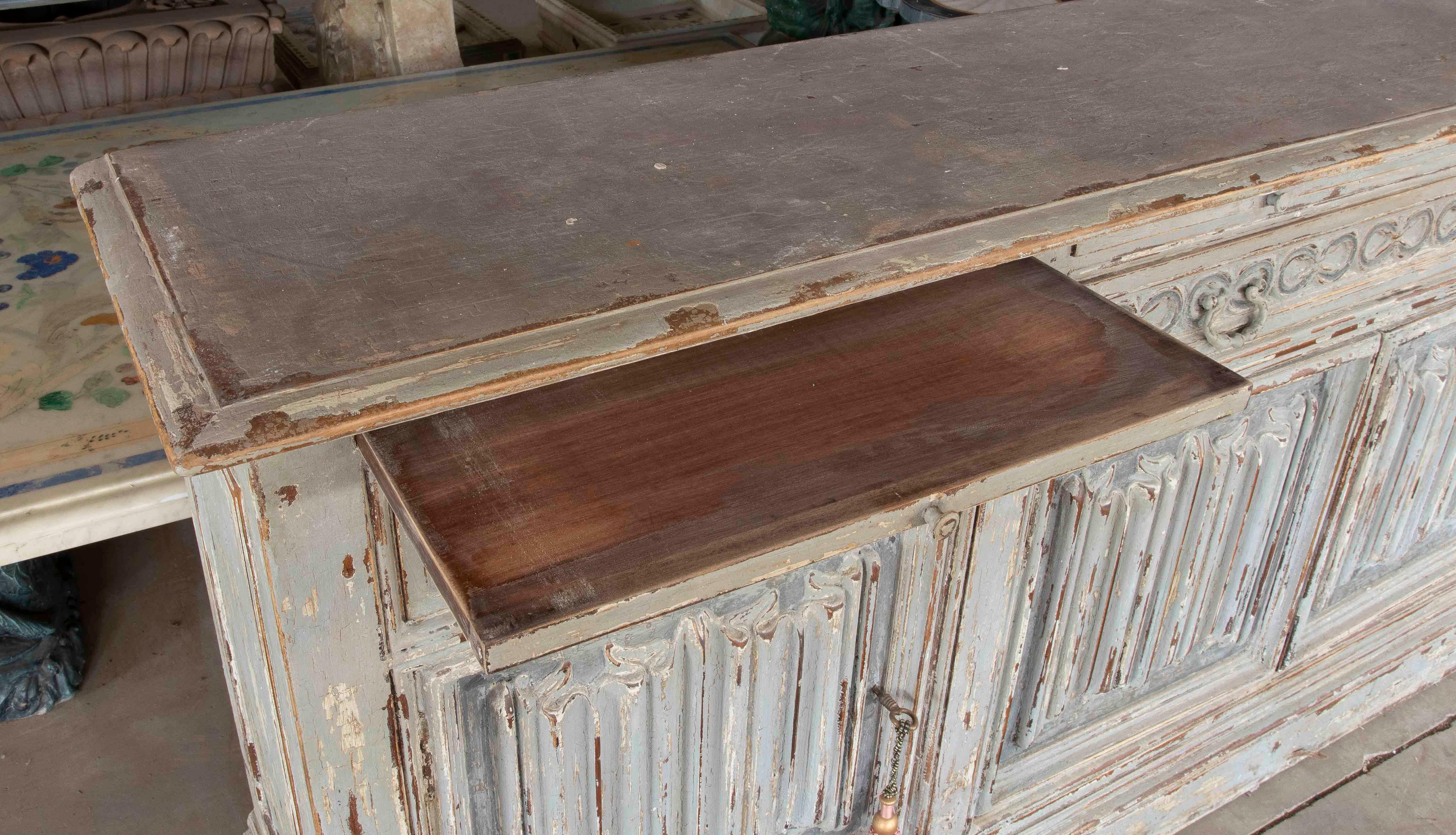 1980s Hand-Carved Provençal Sideboard Made of Polychrome Wood with Front Panels In Good Condition For Sale In Marbella, ES