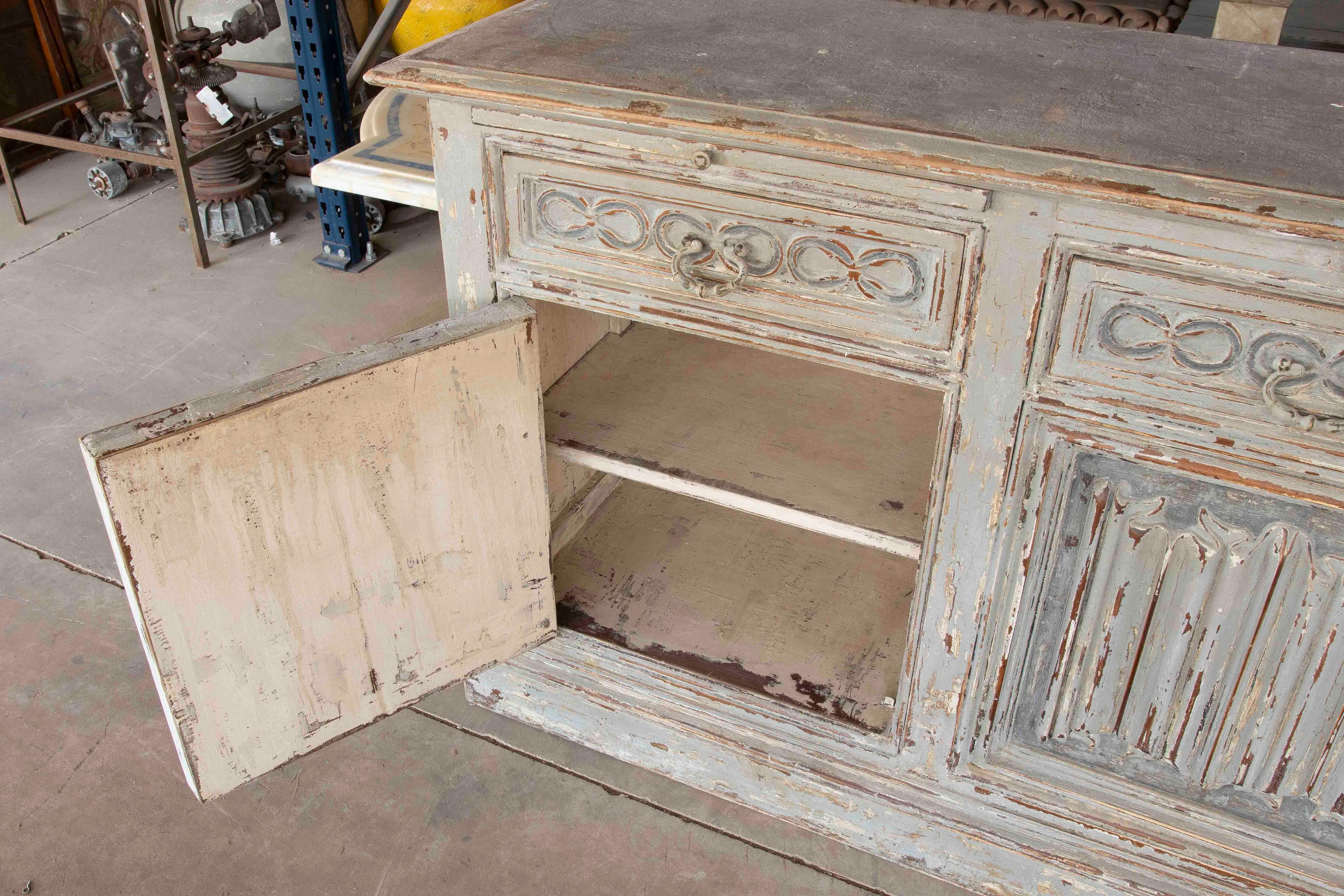 20th Century 1980s Hand-Carved Provençal Sideboard Made of Polychrome Wood with Front Panels For Sale