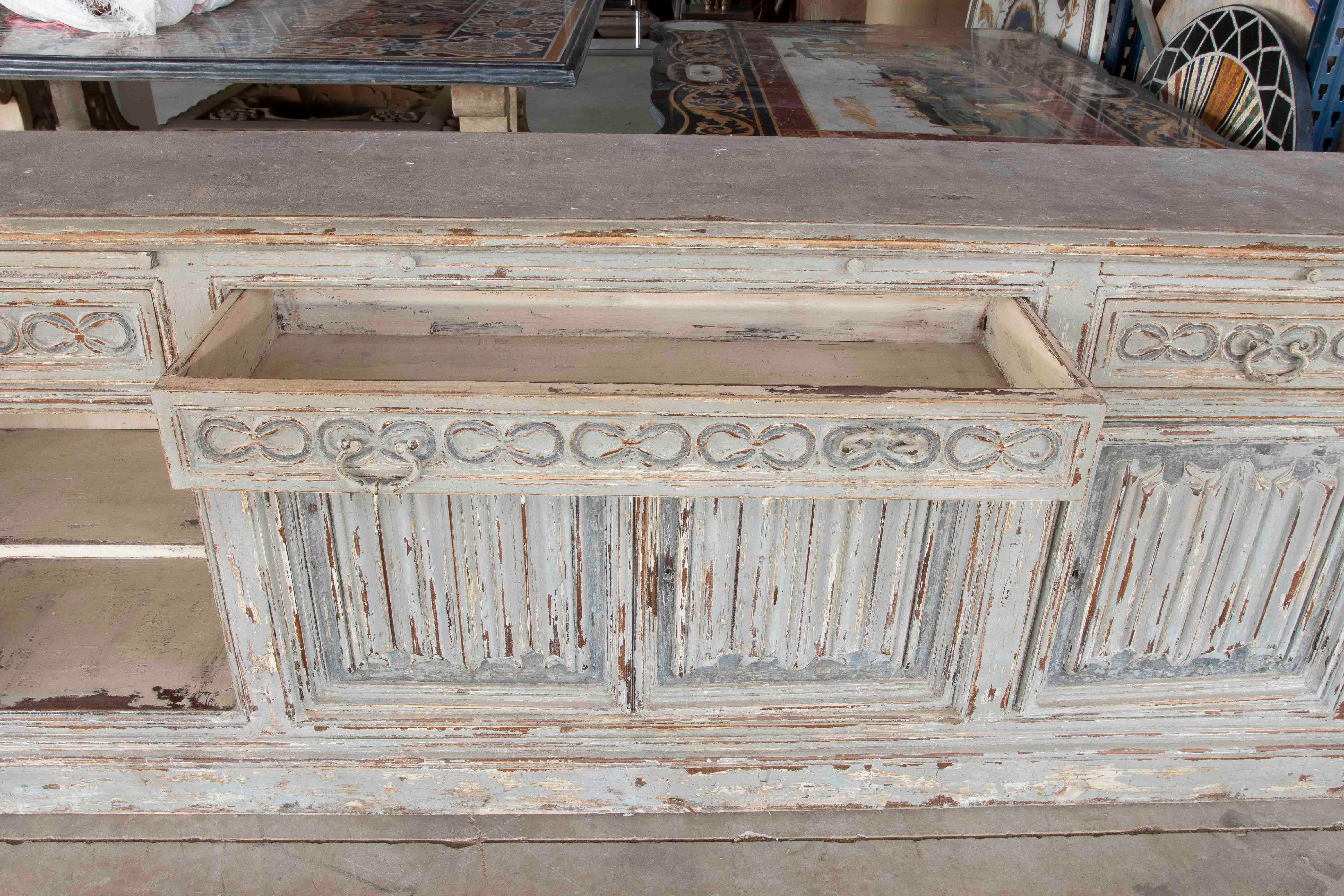 1980s Hand-Carved Provençal Sideboard Made of Polychrome Wood with Front Panels For Sale 1