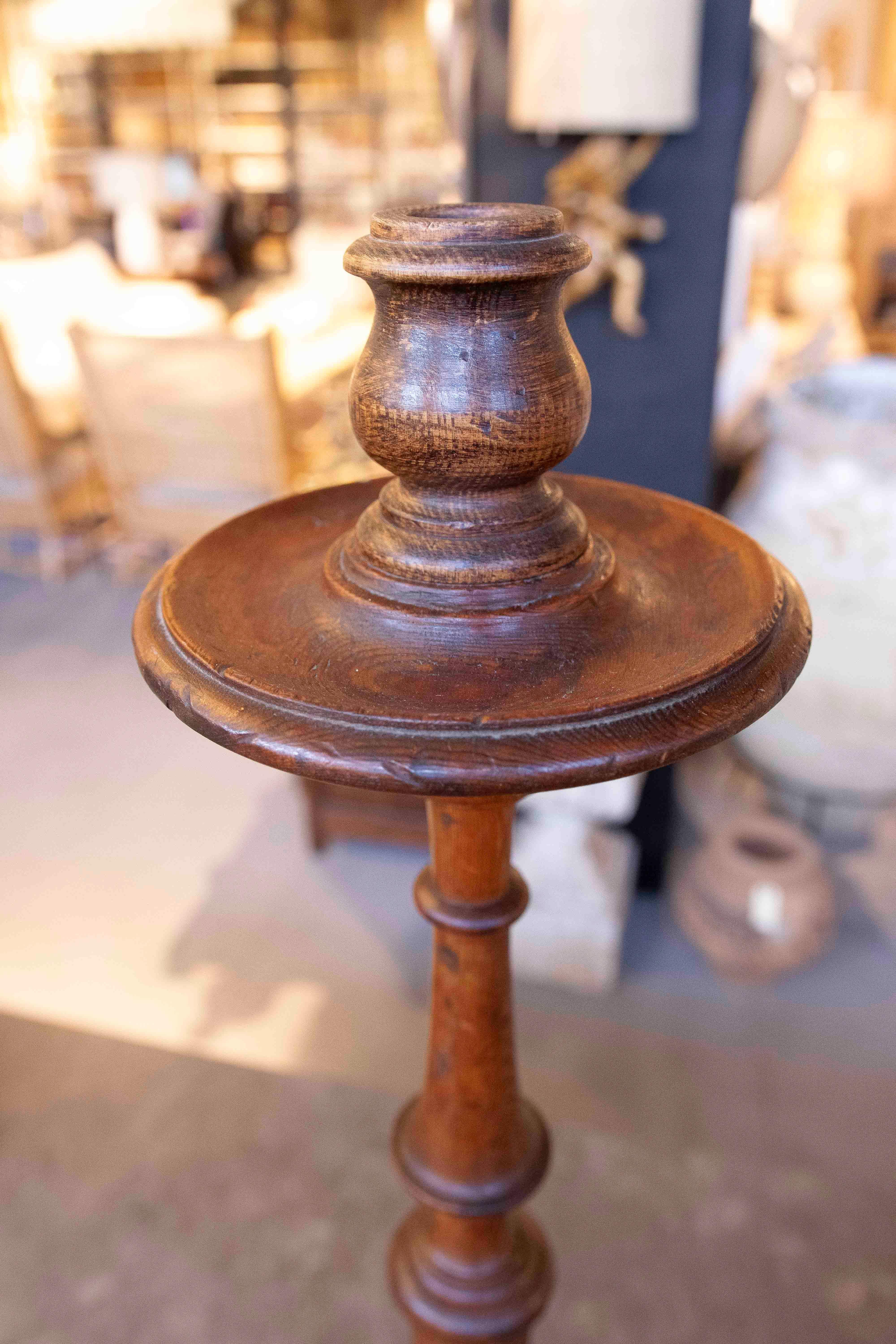 1980s Hand-carved Spanish Pine Candlestick For Sale 6