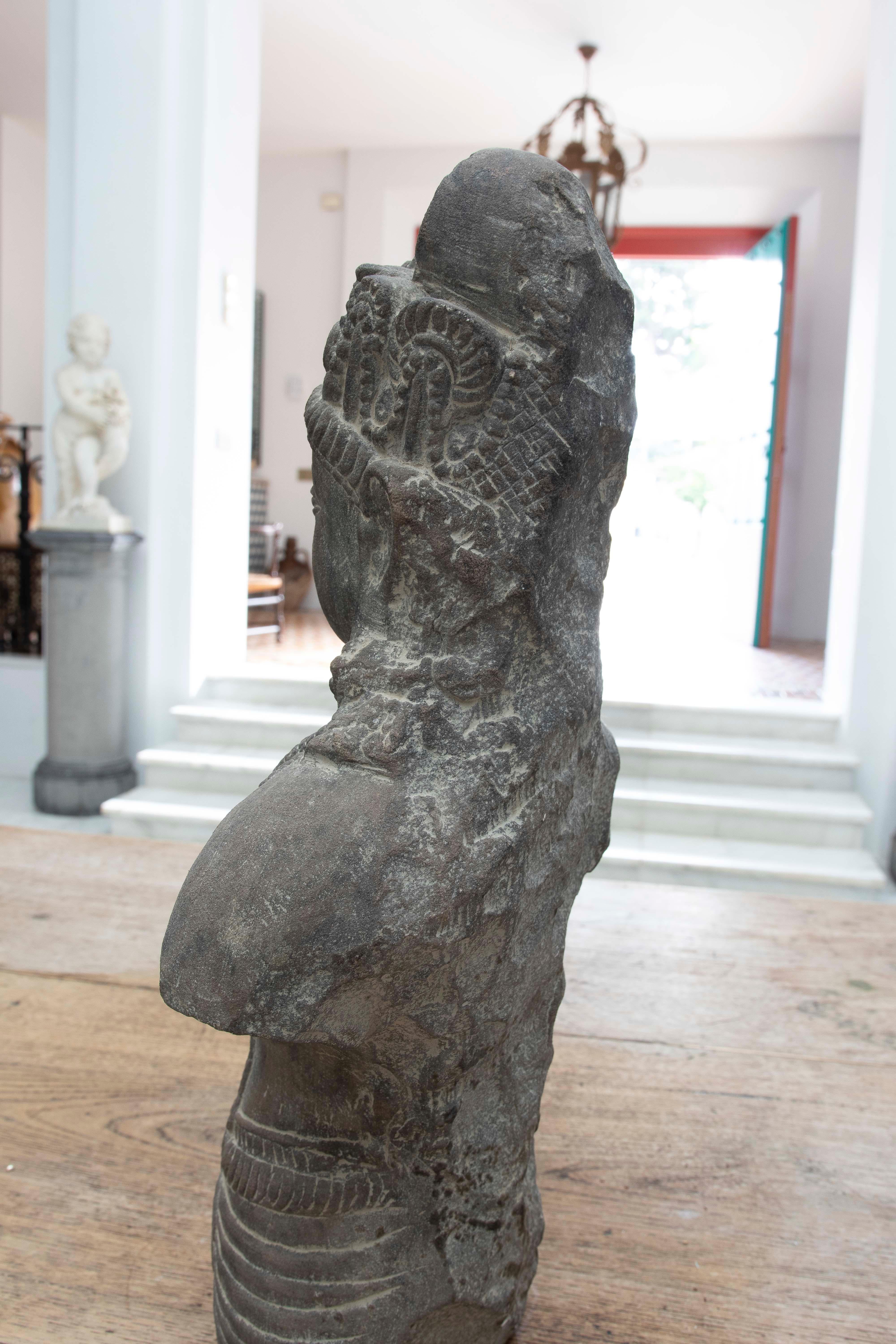 1980s Hand Carved Torso of Oriental Divinity with Headdress, Jewels and Robes For Sale 4