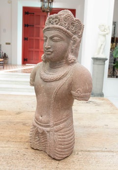 1980s Hand Carved Torso of Oriental Divinity with Headdress, Jewels and Robes