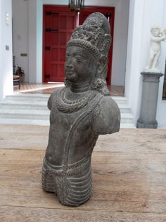 1980s Hand Carved Torso of Oriental Divinity with Headdress, Jewels and Robes