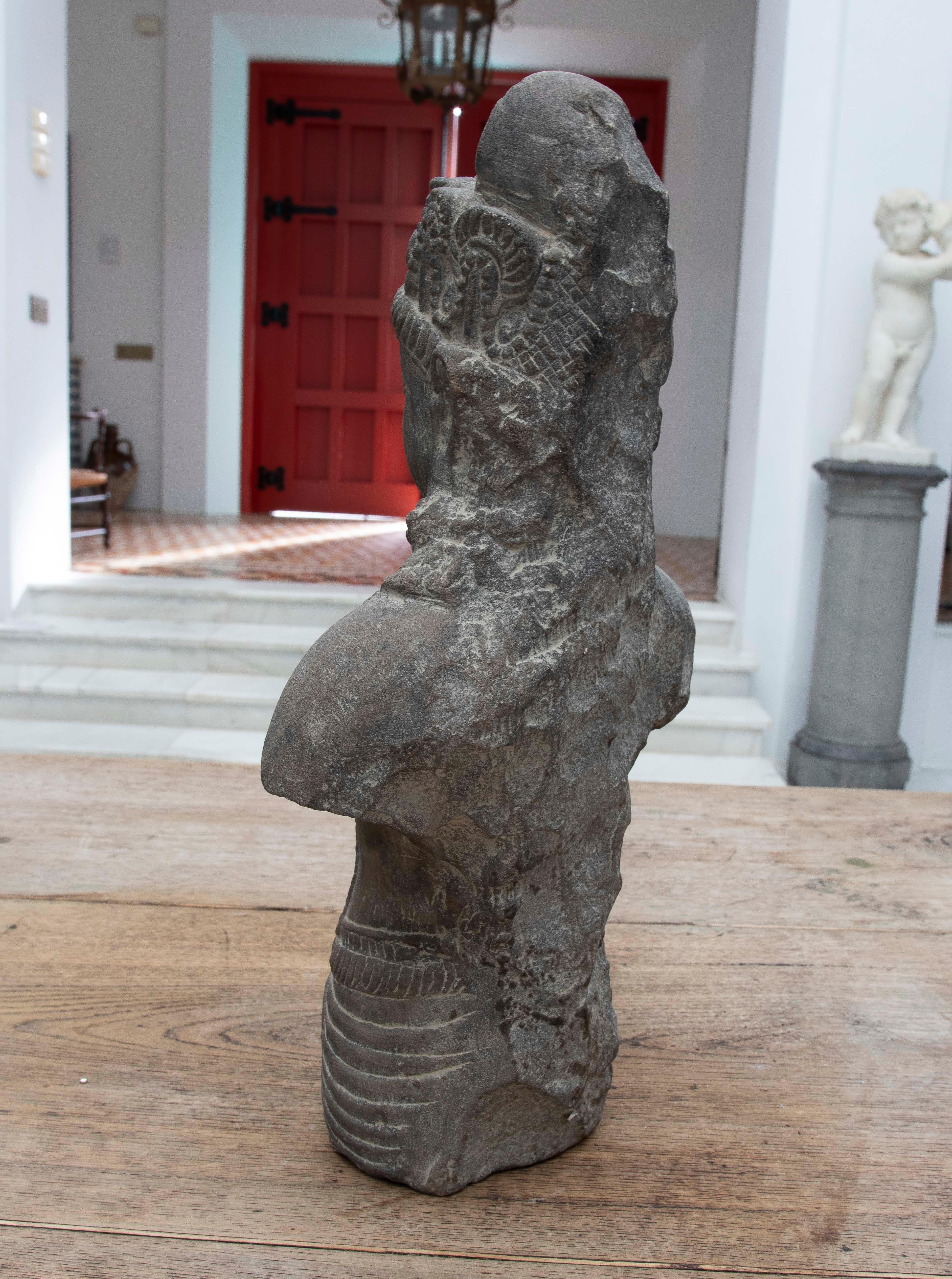 1980s Hand Carved Torso of Oriental Divinity with Headdress, Jewels and Robes In Good Condition For Sale In Marbella, ES