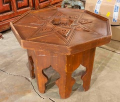 1980s Hand Carved Wood Antique Octagonal Table in Oriental Style