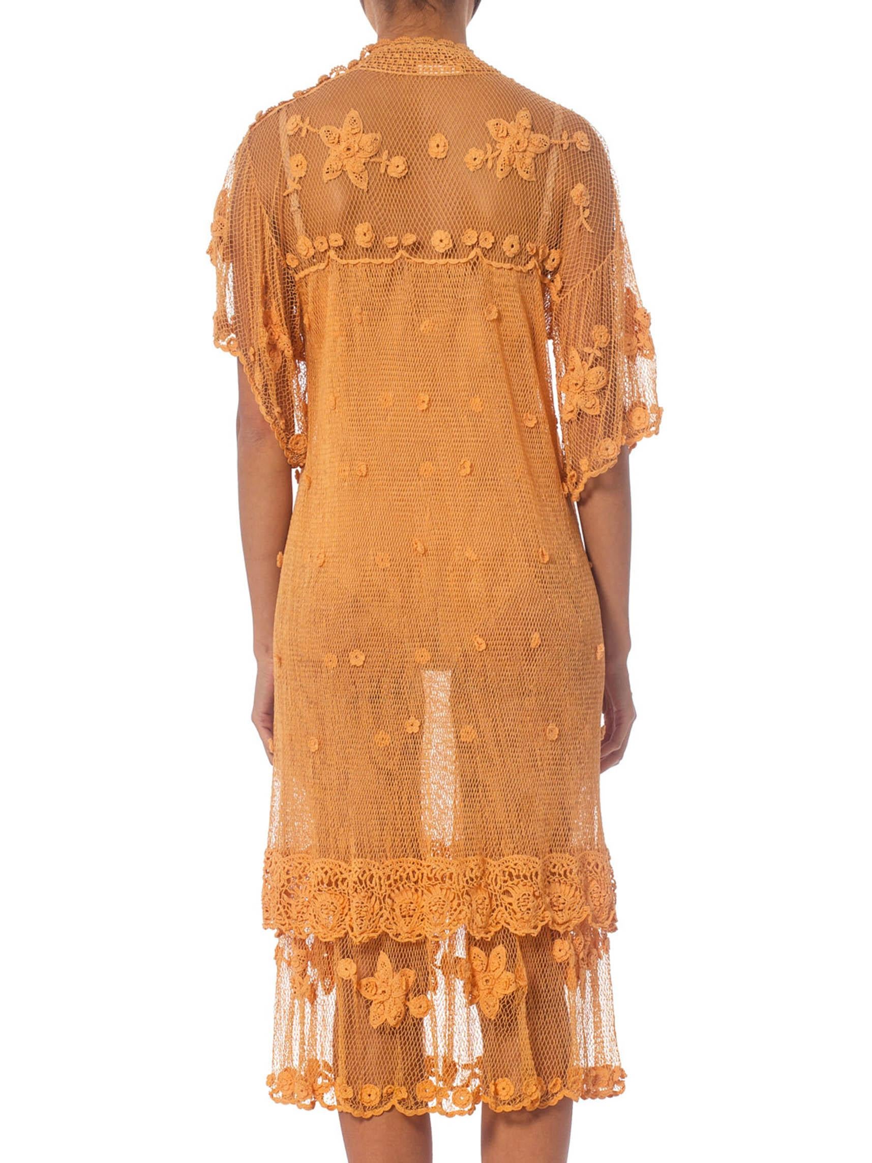 1980S Hand Crocheted Net Lace Boho Dress In Excellent Condition For Sale In New York, NY