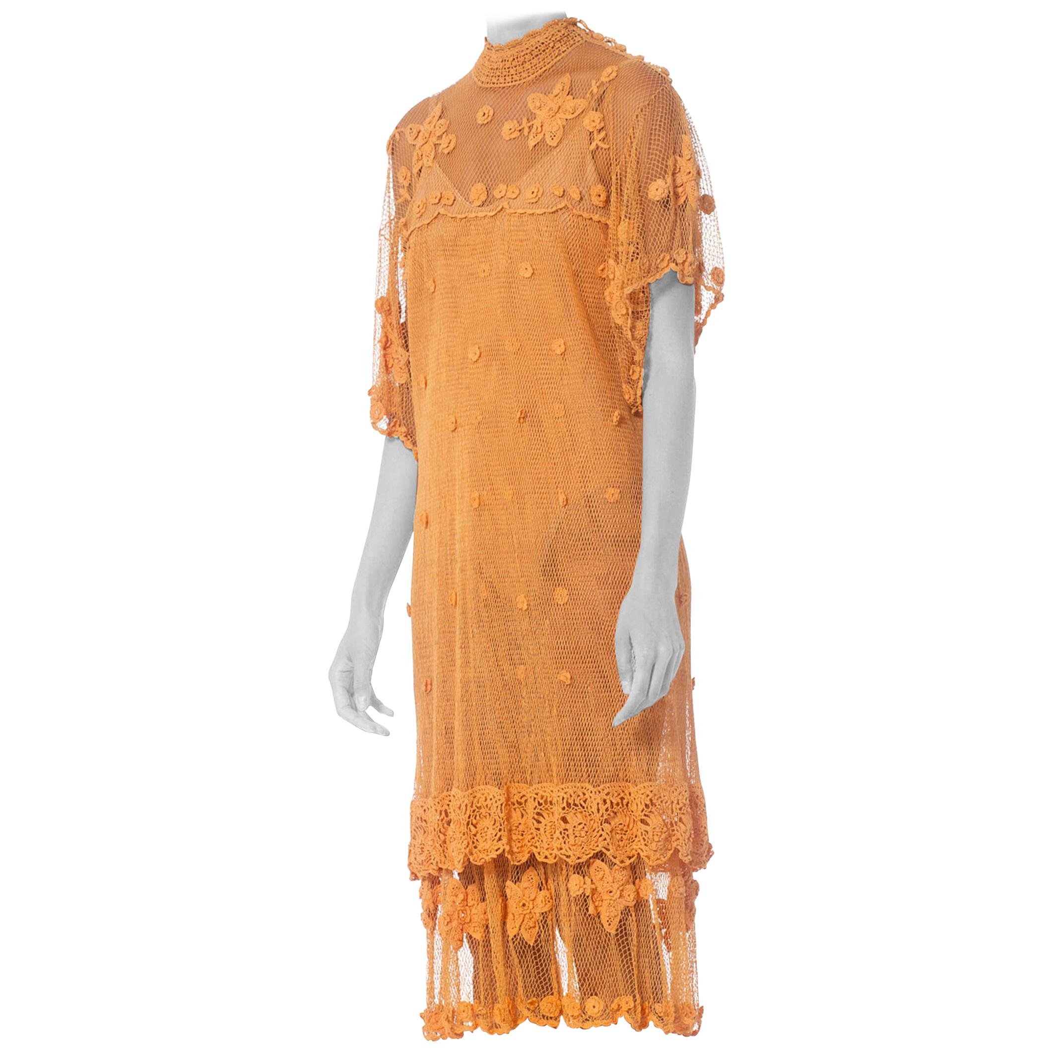 1980S Hand Crocheted Net Lace Boho Dress For Sale