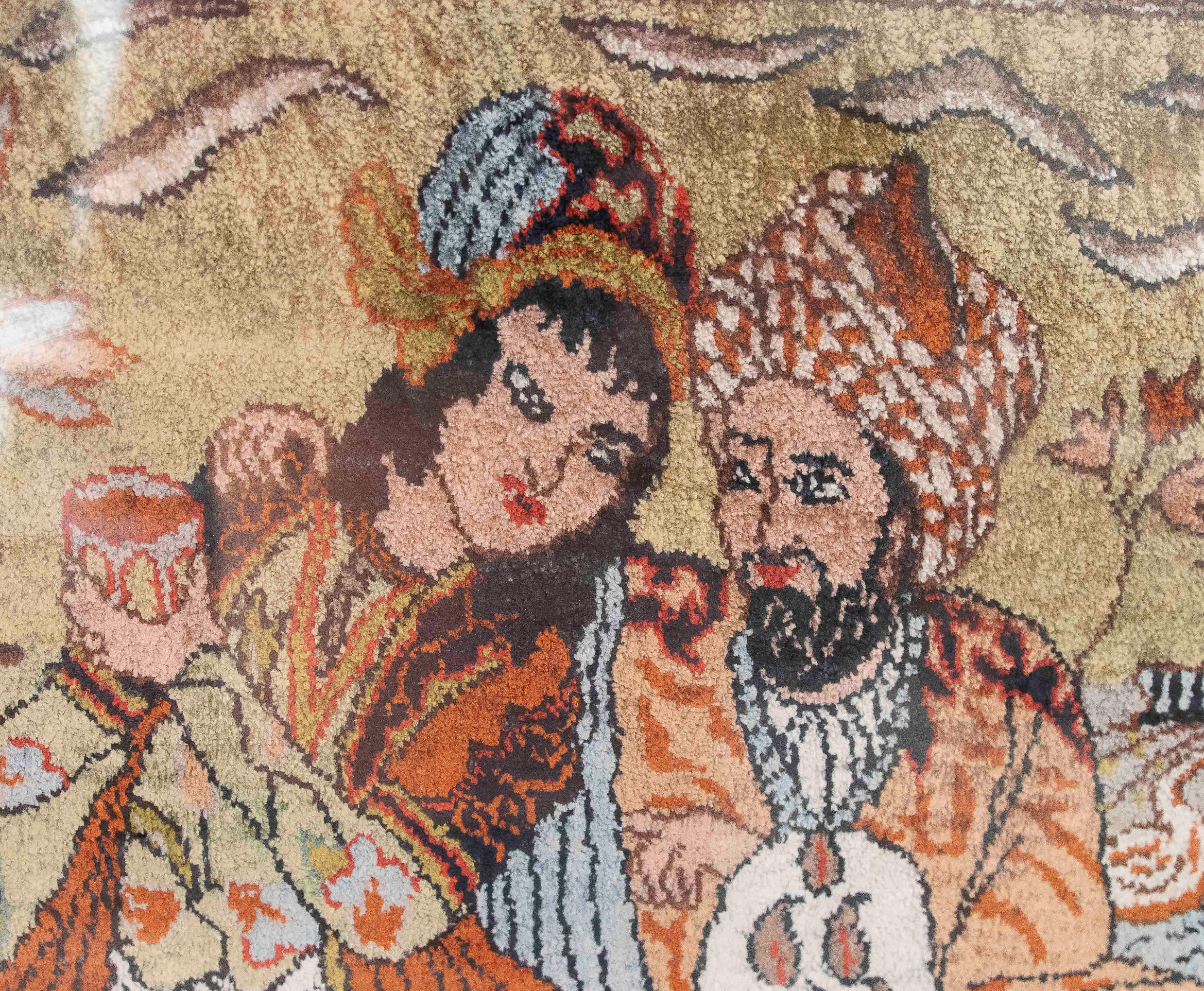 Asiatico Scena romantica persiana-ottomana ricamata a mano degli anni '80 in vendita