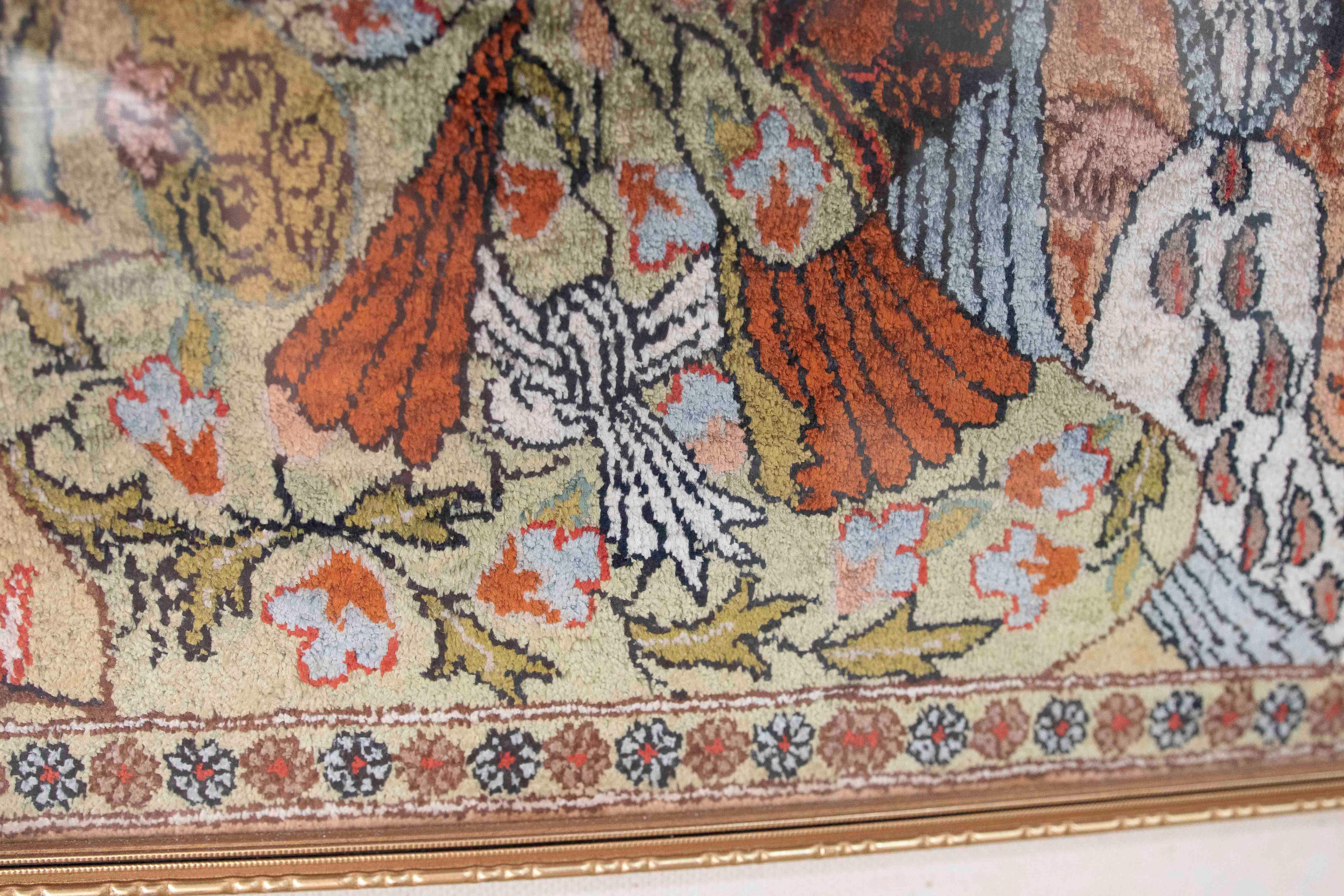 XX secolo Scena romantica persiana-ottomana ricamata a mano degli anni '80 in vendita