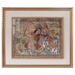 1980s Hand-Embroidered Persian-Ottoman Romantic Scene