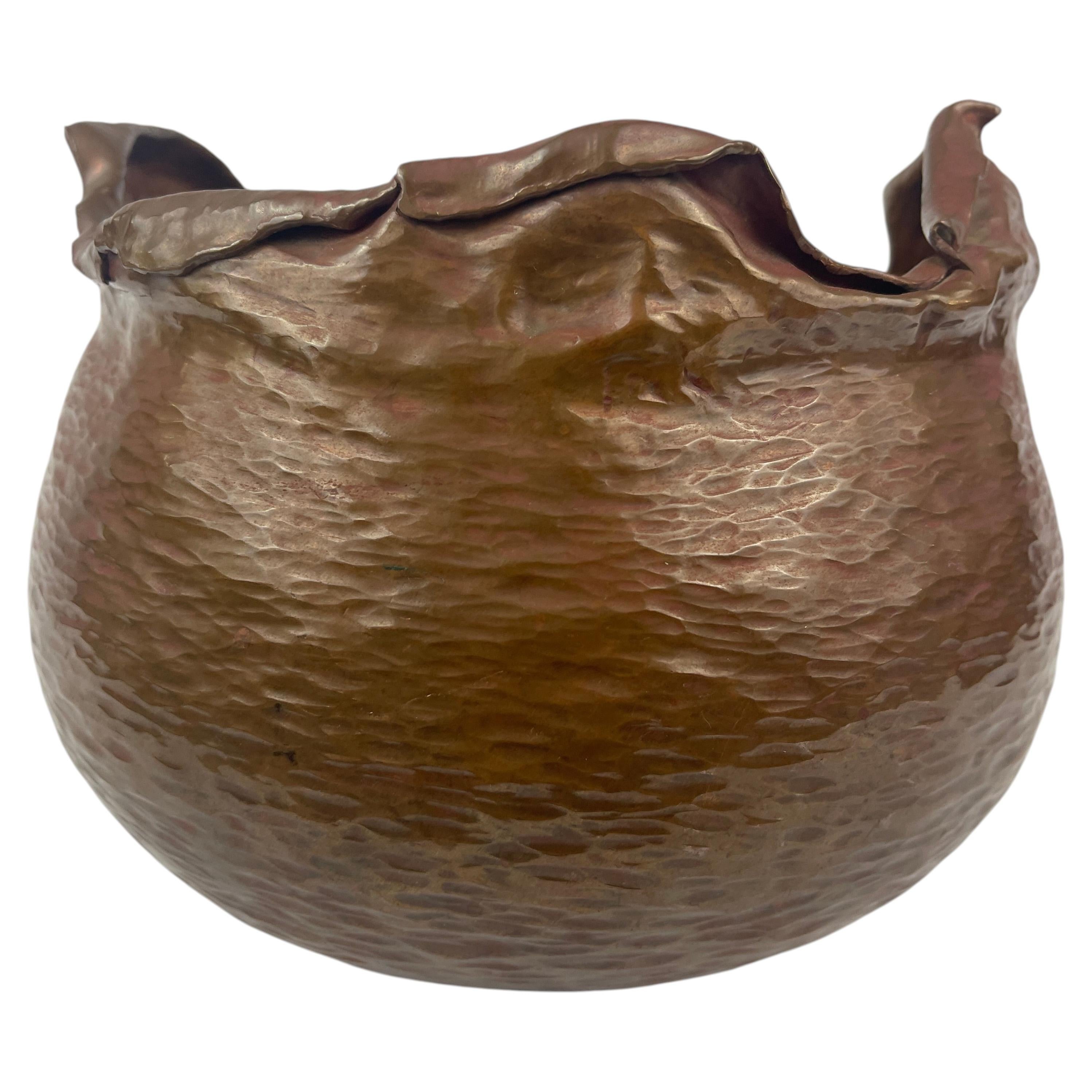 1980's Hand Hammered Copper Vessel Sculpture by Greg Wilbur For Sale