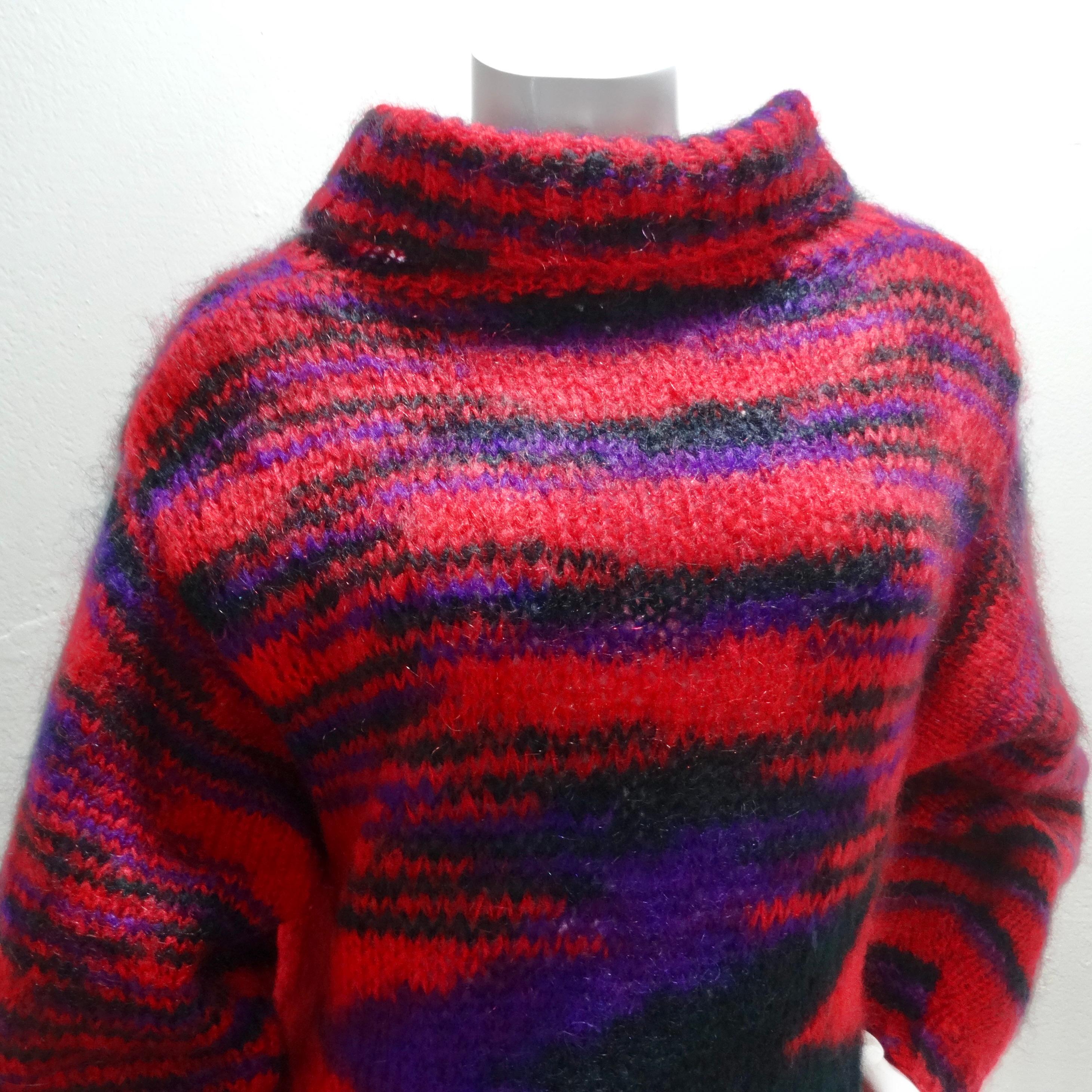 Red 1980s Hand Knit Multicolor Sweater Dress For Sale