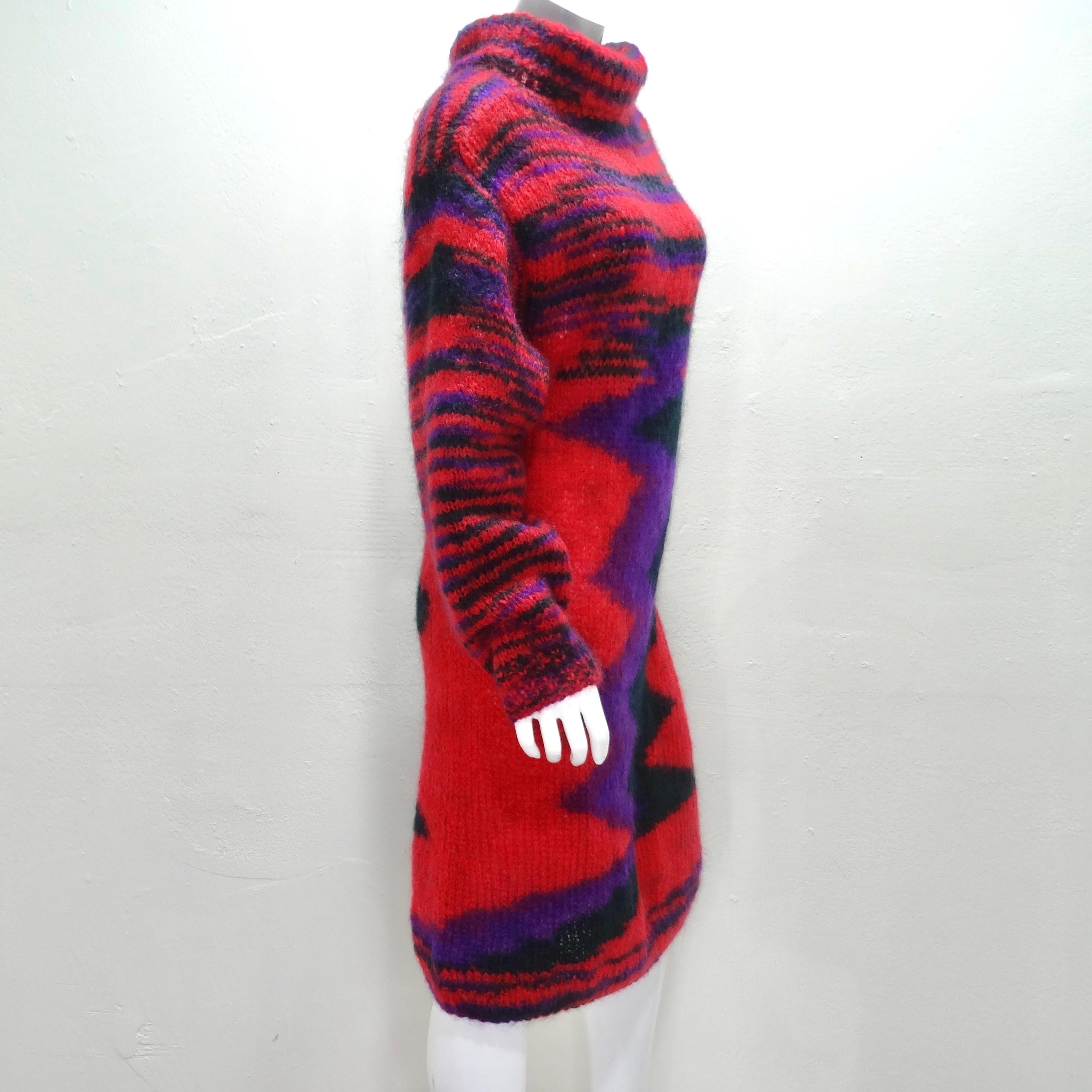1980s Hand Knit Multicolor Sweater Dress For Sale 1