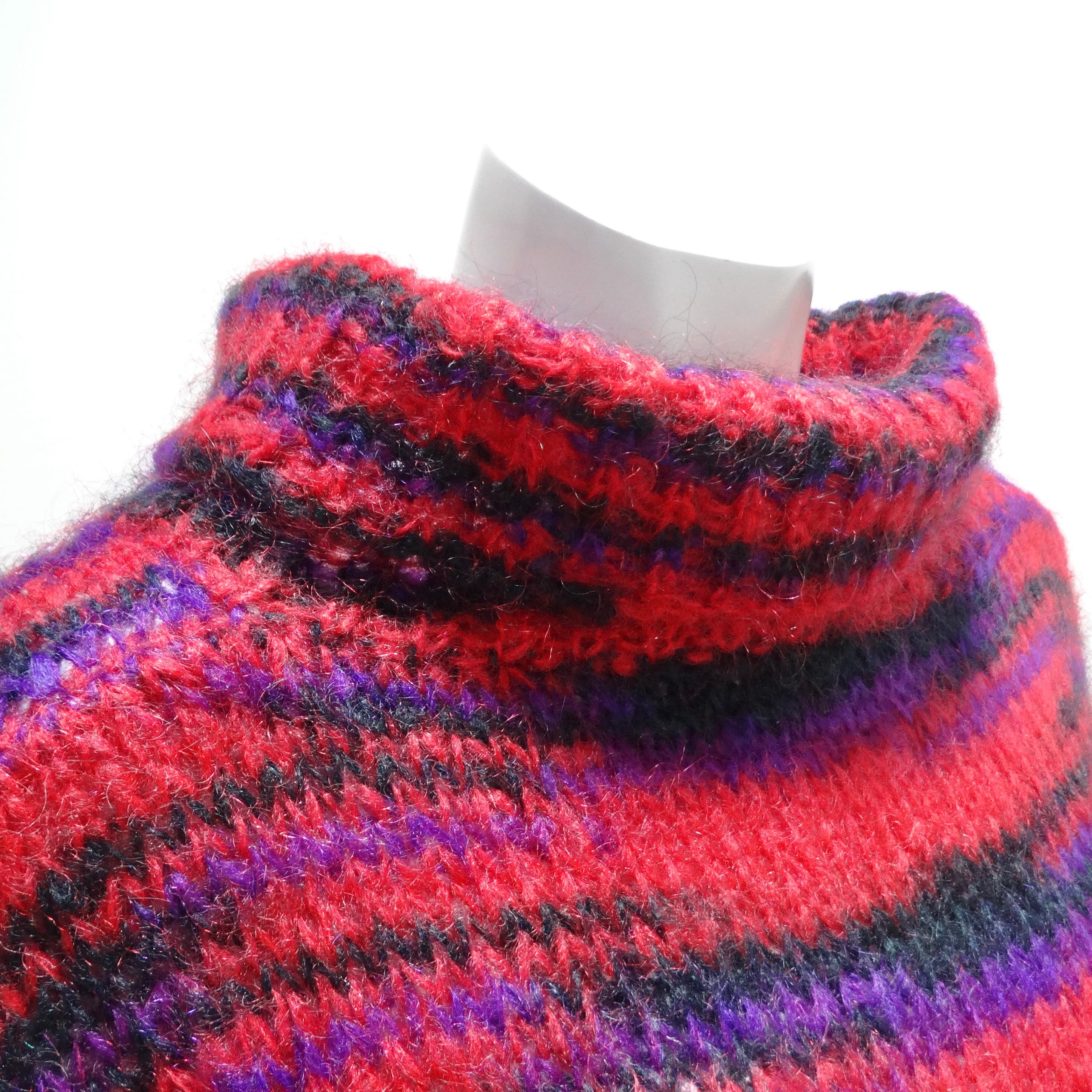 1980s Hand Knit Multicolor Sweater Dress For Sale 3