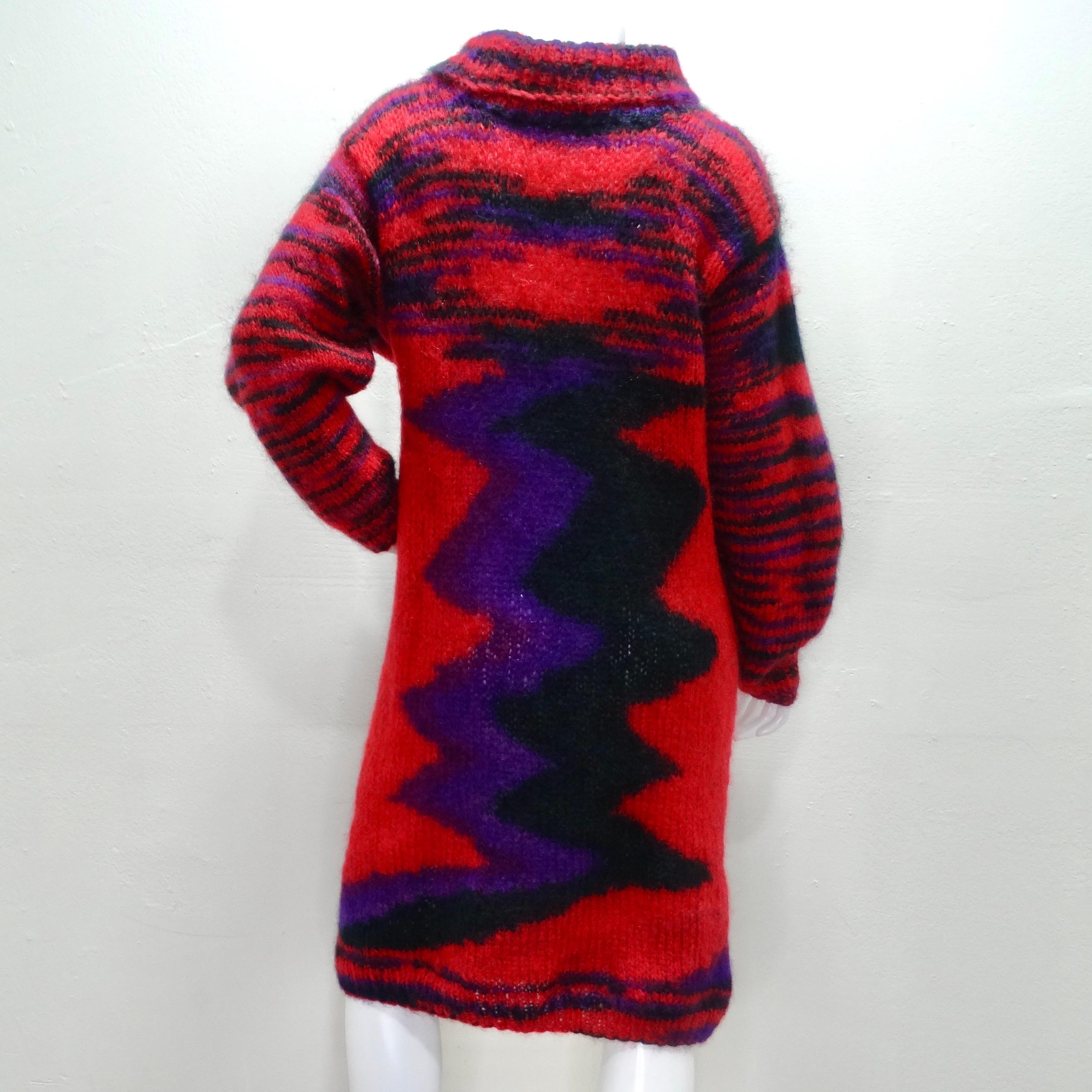 1980s Hand Knit Multicolor Sweater Dress For Sale 4