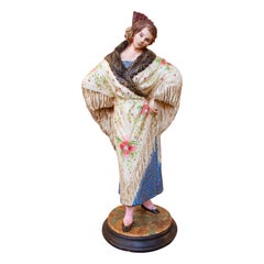 Donna andalusa in terracotta dipinta a mano degli anni '80 firmata Jimenez Mariscal
