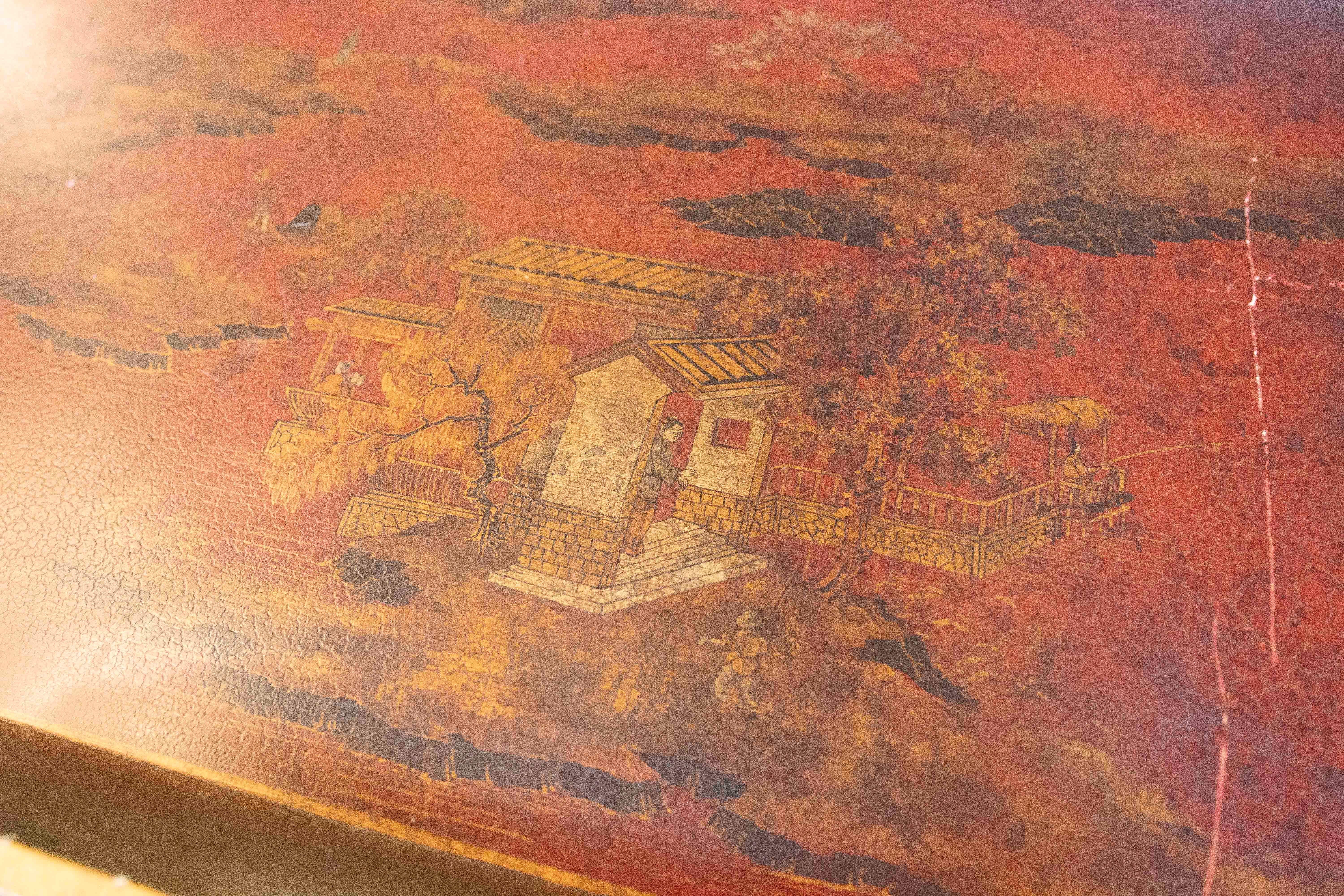 20th Century 1980s Hand Painted Chinoiserie Style Wooden Tray