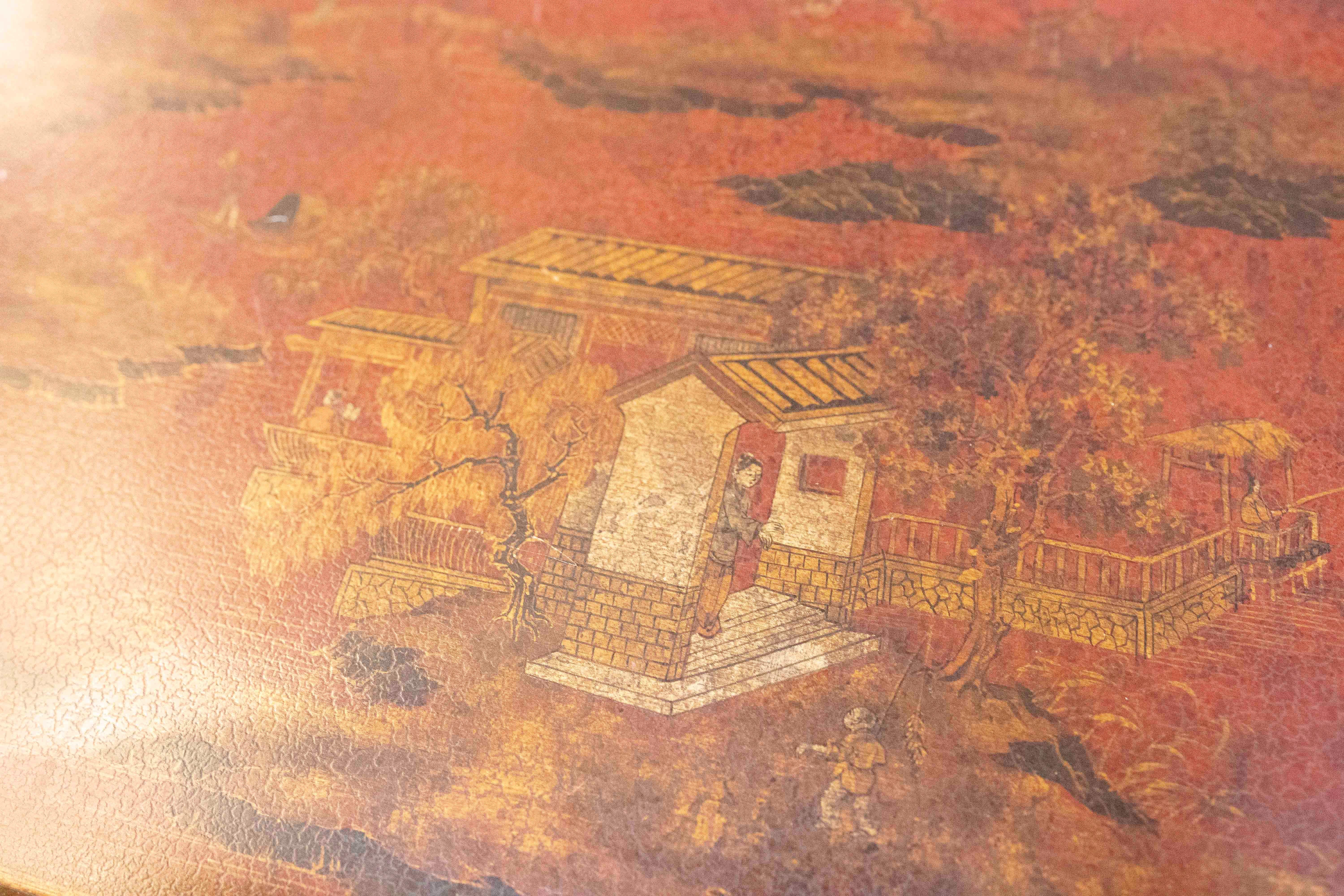 1980s Hand Painted Chinoiserie Style Wooden Tray 3