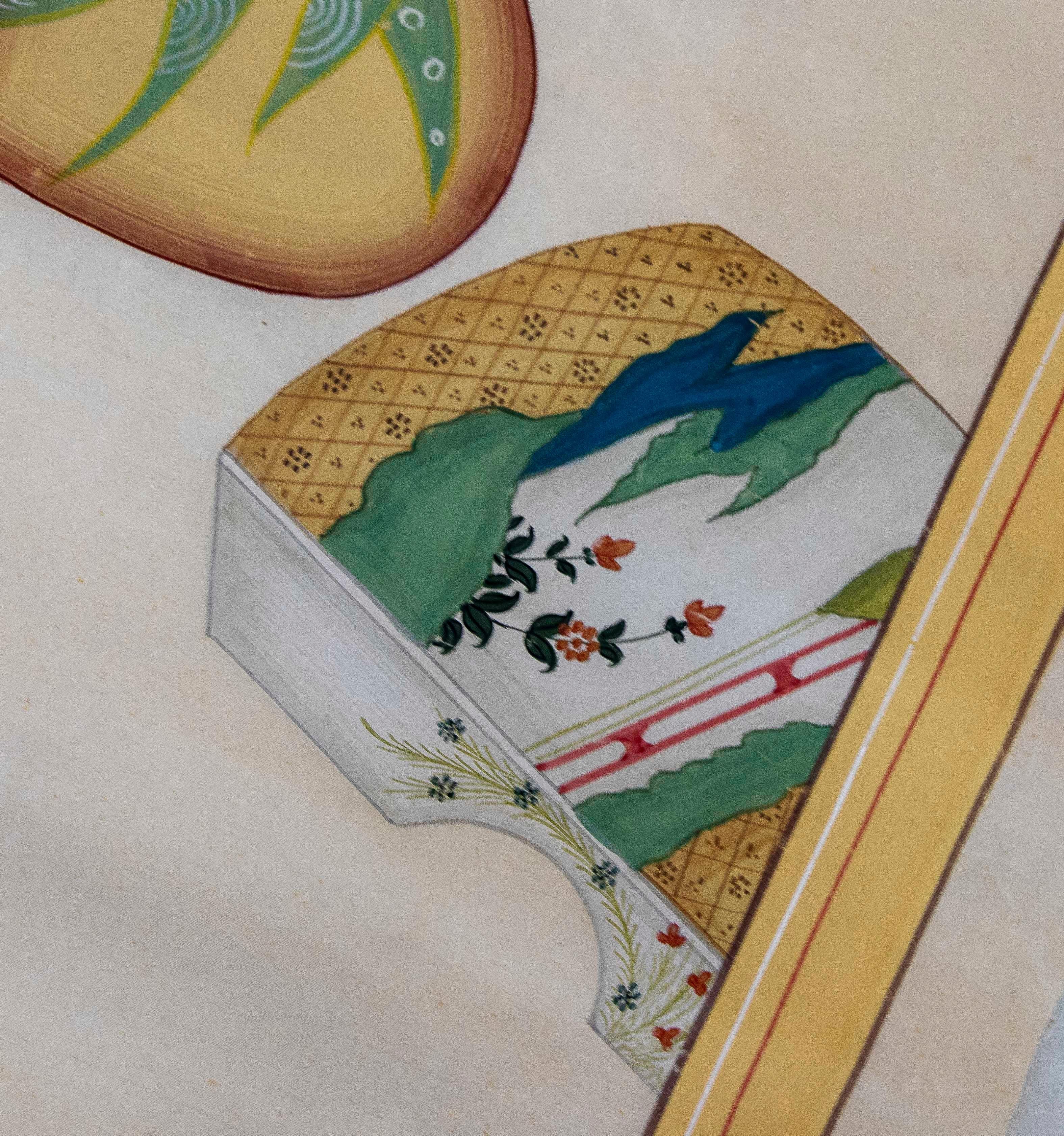 1980s Hand-painted Fabric Traditional Japanese Character For Sale 7