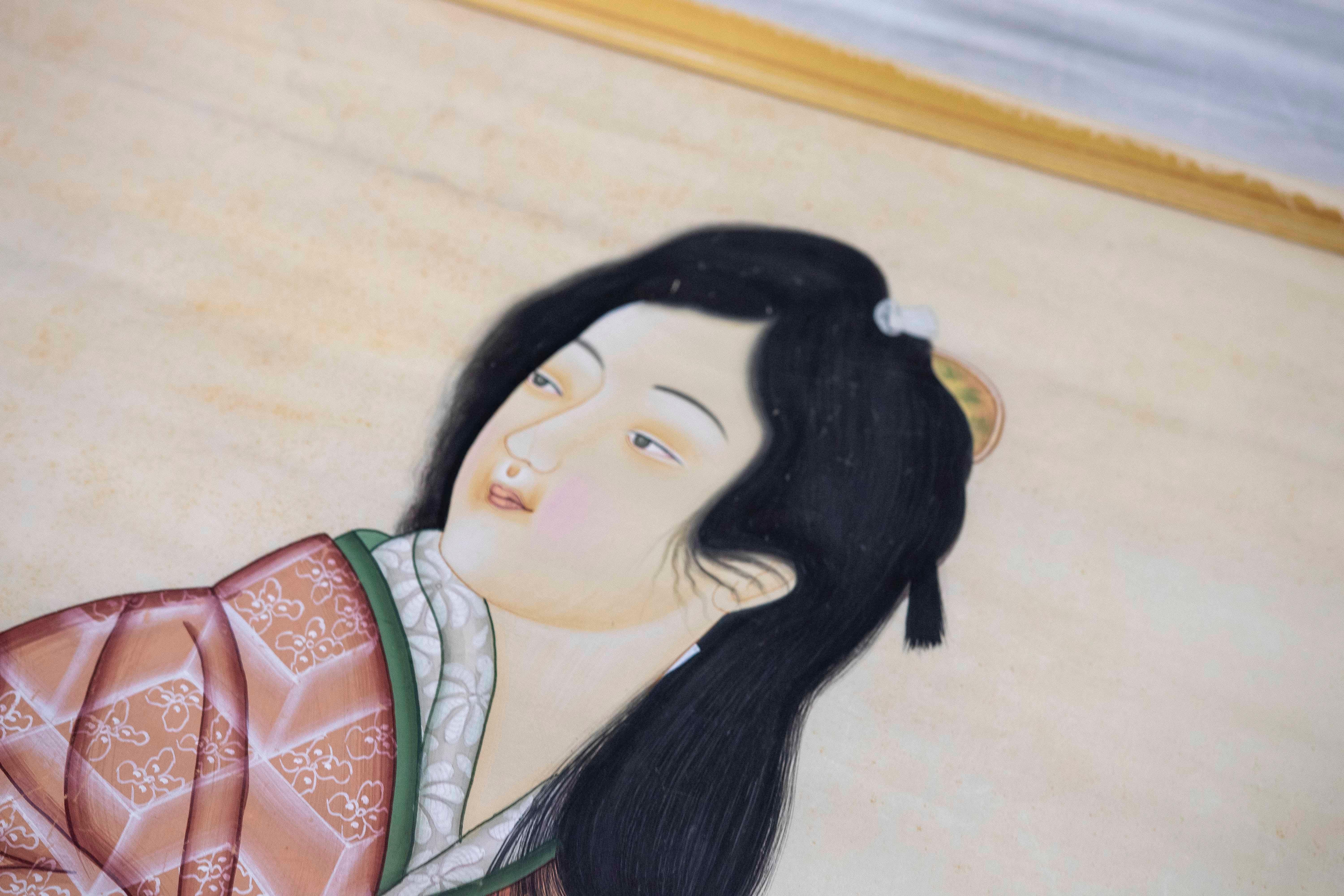 1980s Hand-painted Fabric Traditional Japanese Character For Sale 11