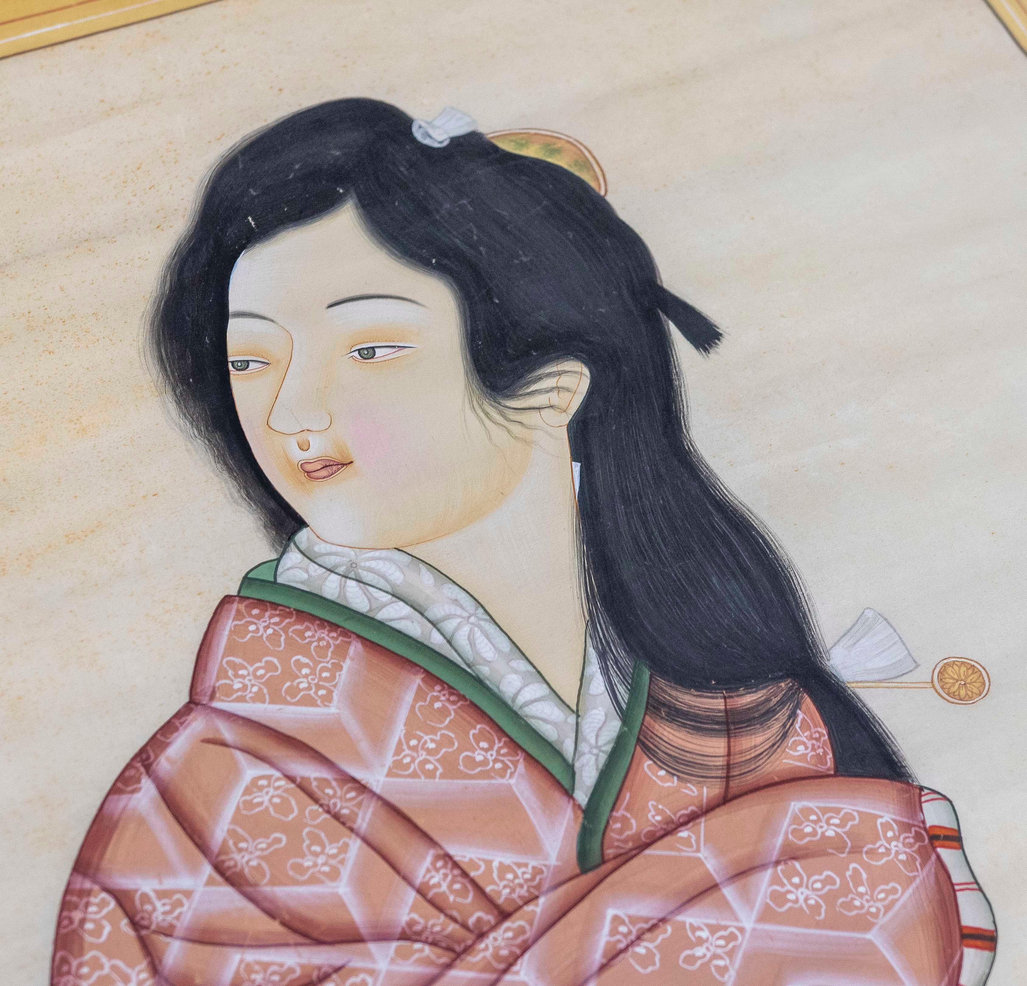 1980s Hand-painted Fabric Traditional Japanese Character For Sale 12