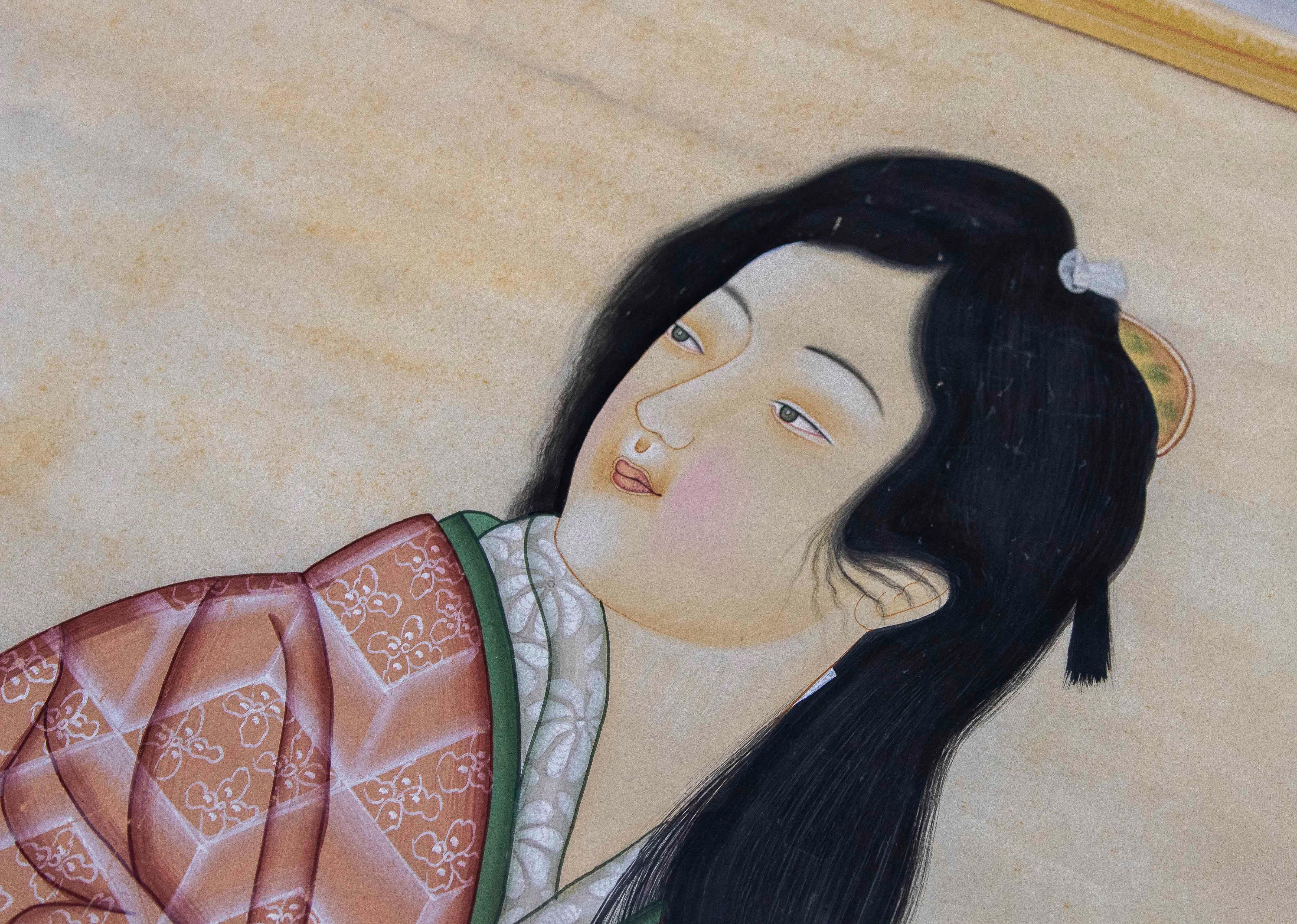 1980s Hand-painted Fabric Traditional Japanese Character 