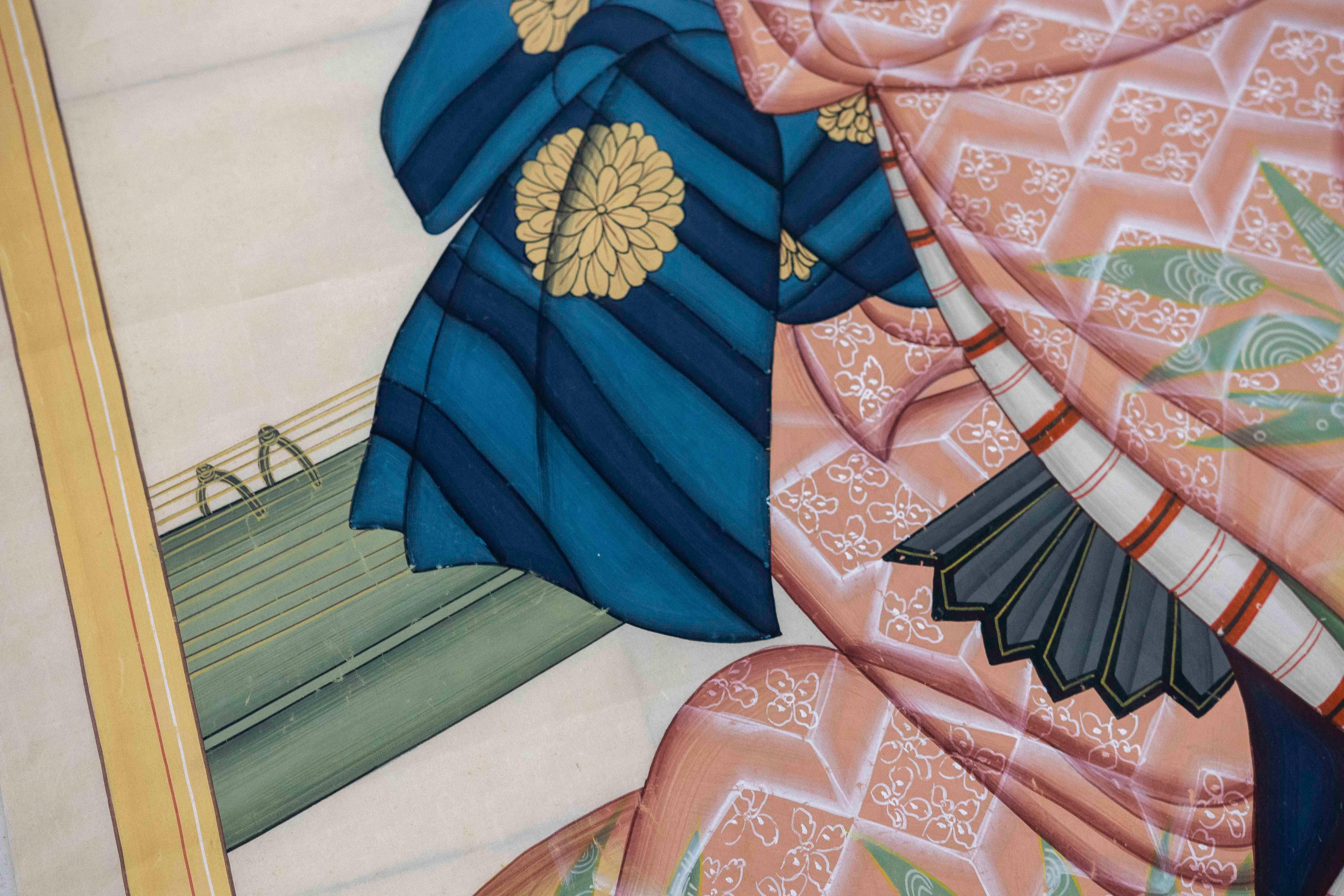 1980s Hand-painted Fabric Traditional Japanese Character For Sale 15