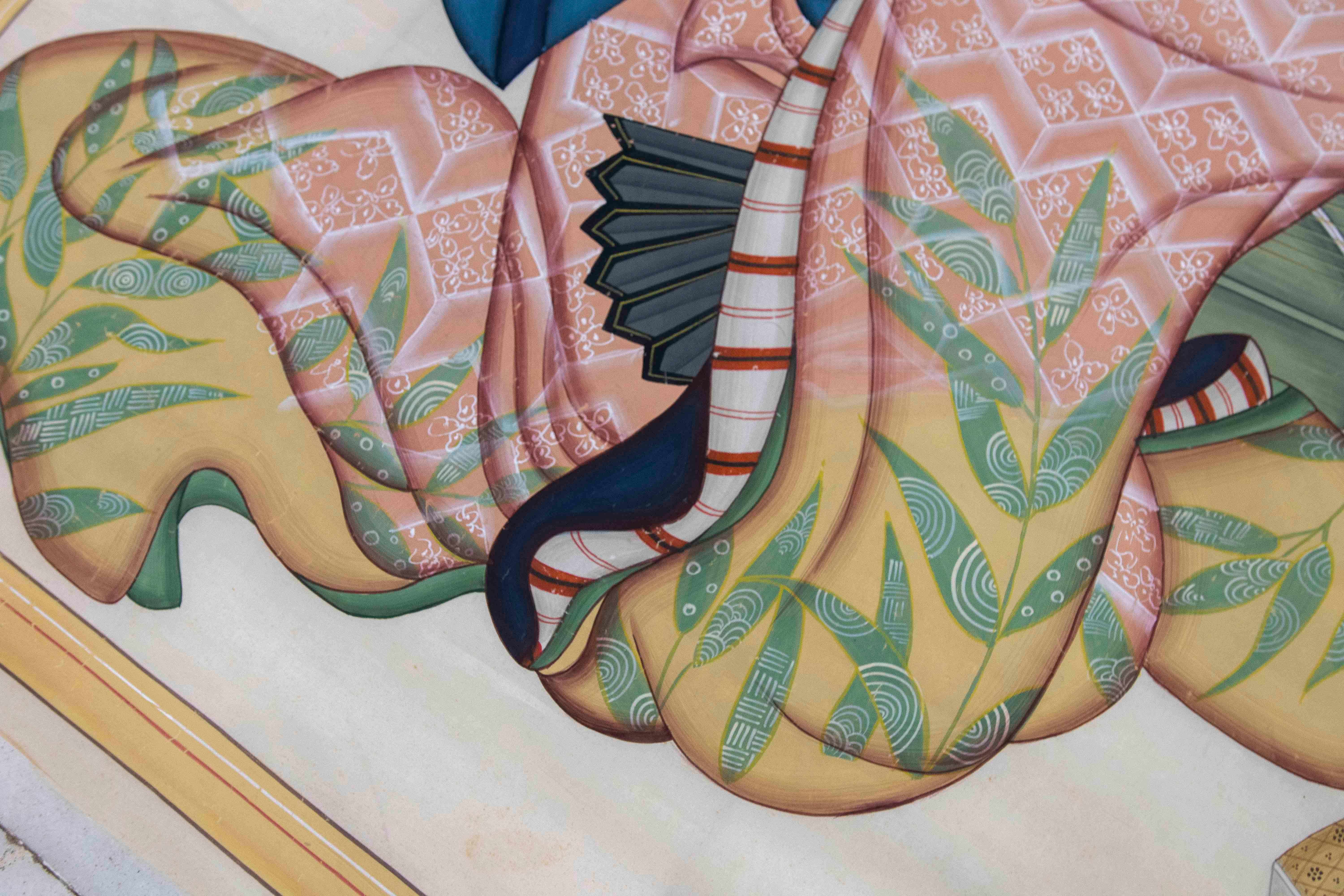 1980s Hand-painted Fabric Traditional Japanese Character For Sale 4