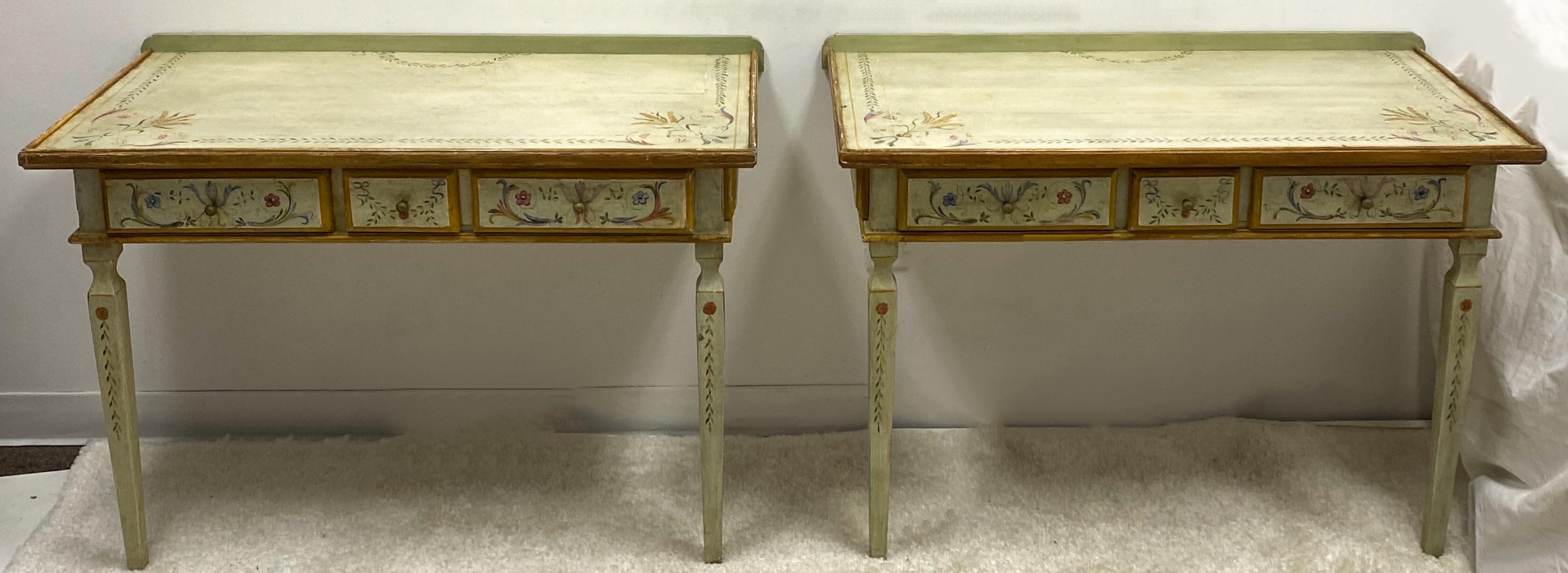 1980s Hand Painted French Style Niermann Weeks Console Tables, a Pair In Good Condition In Kennesaw, GA