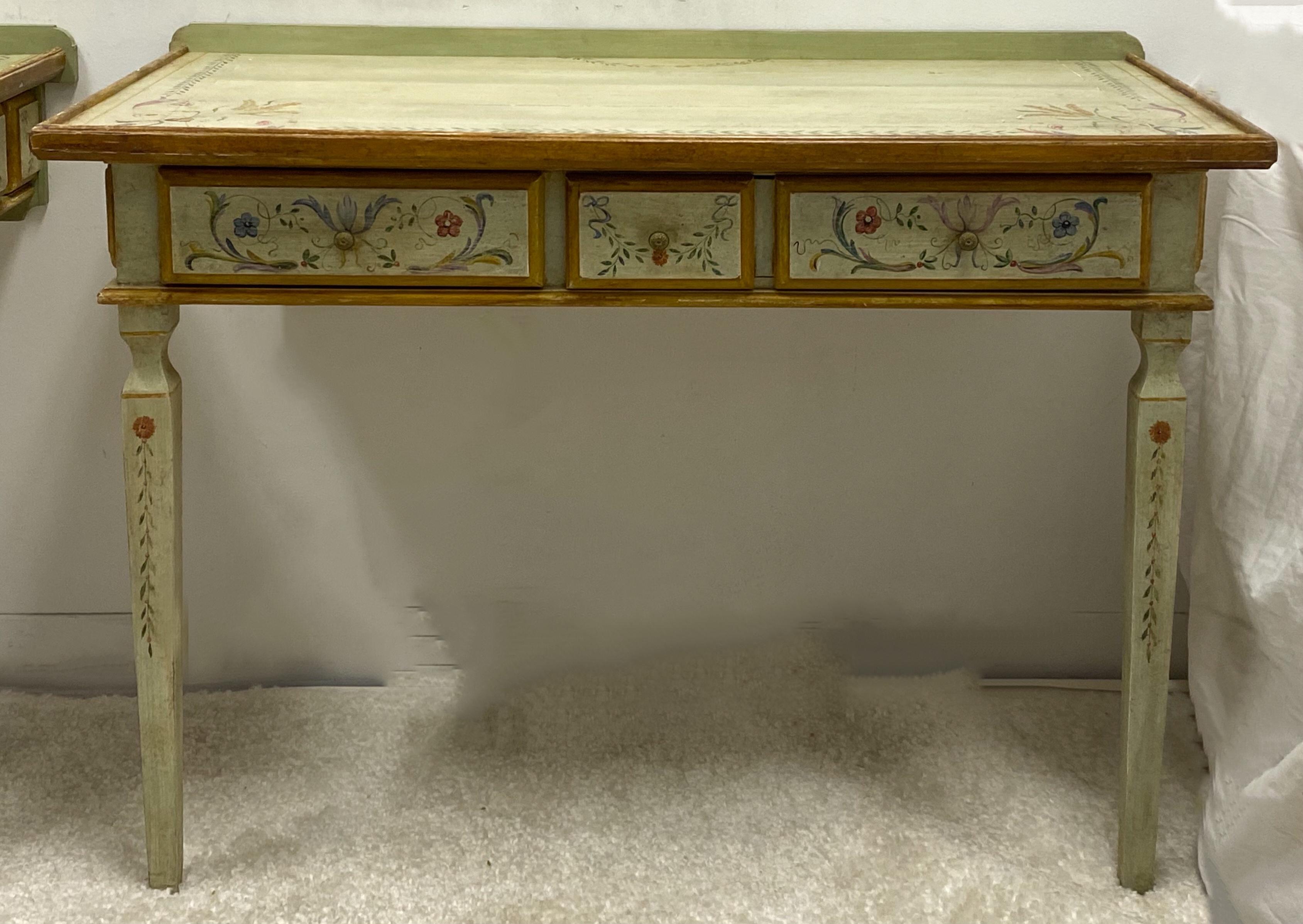 Late 20th Century 1980s Hand Painted French Style Niermann Weeks Console Tables, a Pair