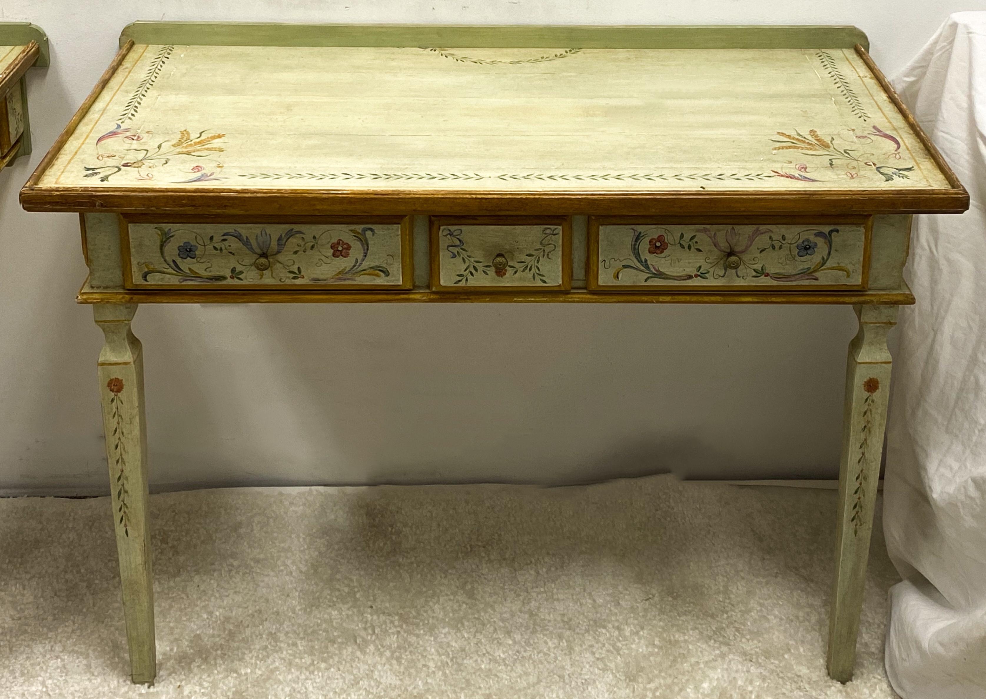 Pine 1980s Hand Painted French Style Niermann Weeks Console Tables, a Pair
