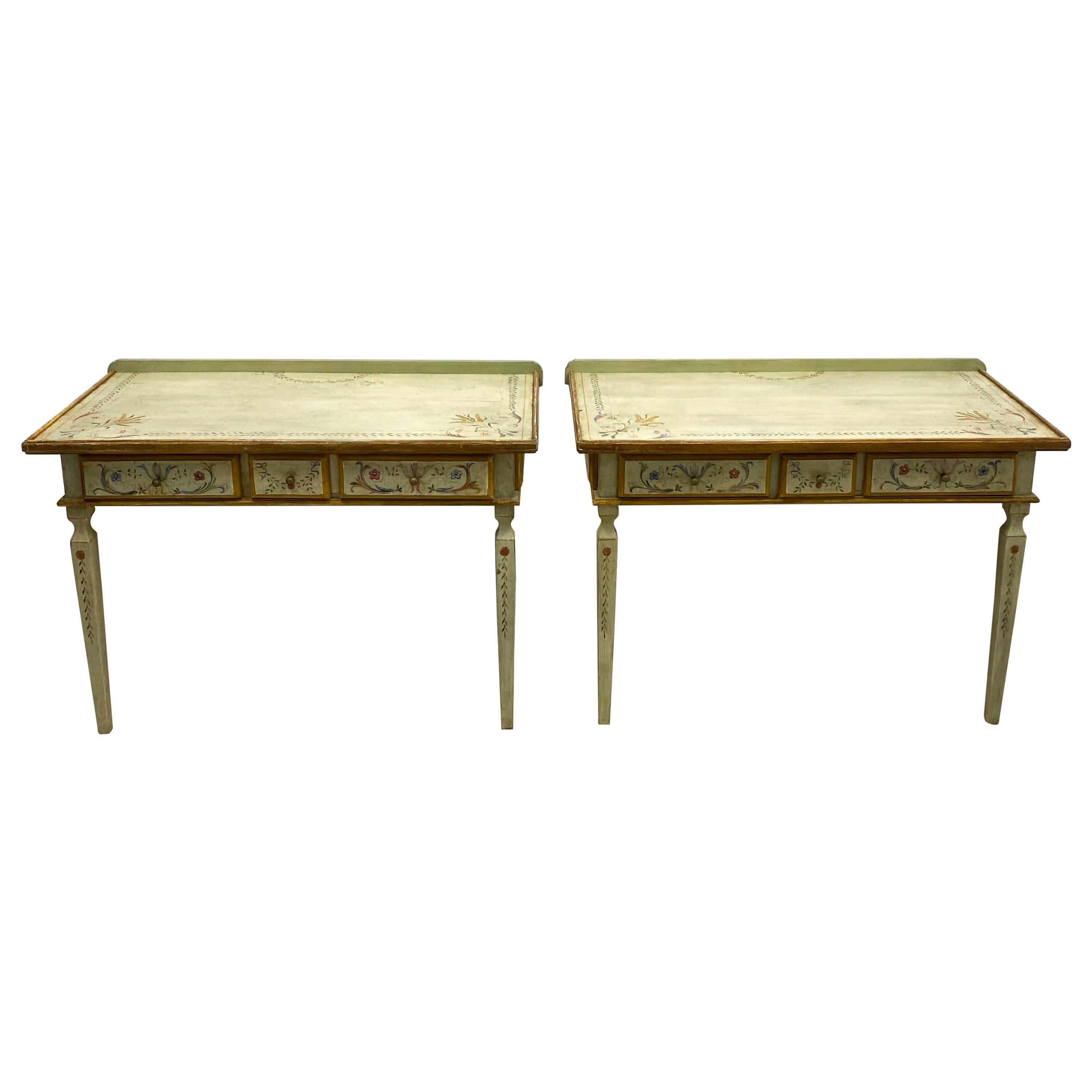 1980s Hand Painted French Style Niermann Weeks Console Tables, a Pair