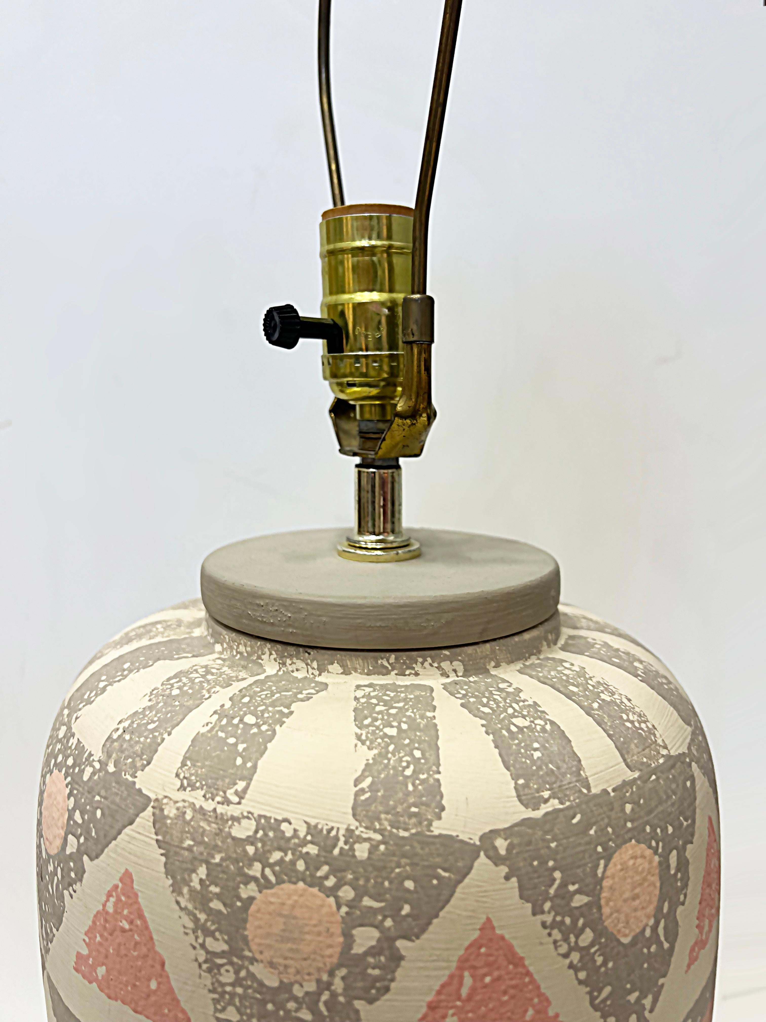 20th Century 1980s, Hand Painted Geometric Design Pottery Table Lamps, Pair For Sale