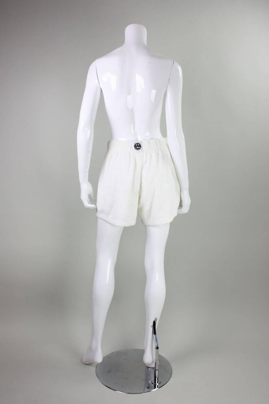 1980's Hand-Painted Grace Jones Terrycloth Shorts In Excellent Condition In Los Angeles, CA